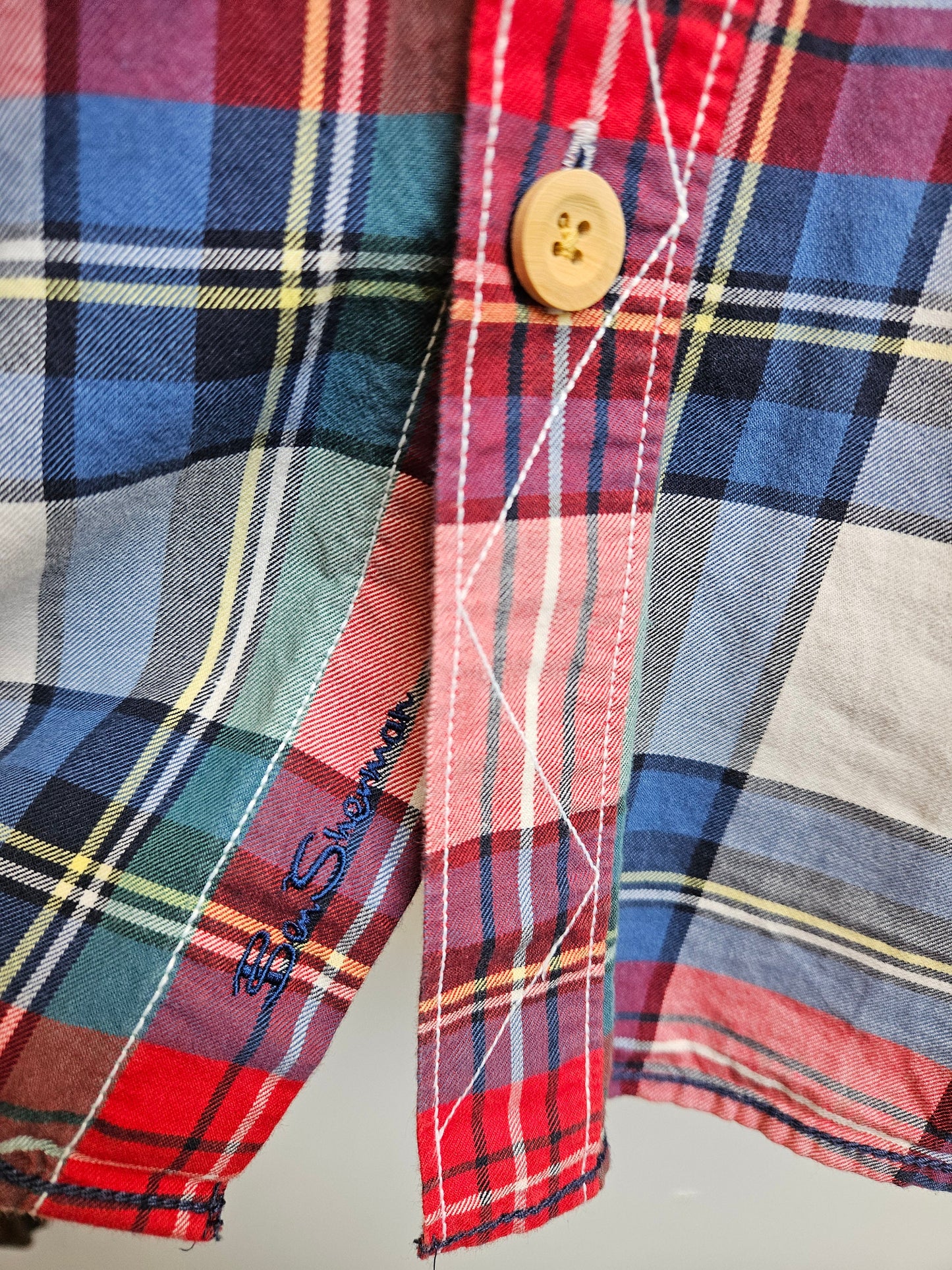 1990s Warm Cotton Red & Blue Checked Ben Sherman Shirt XXL