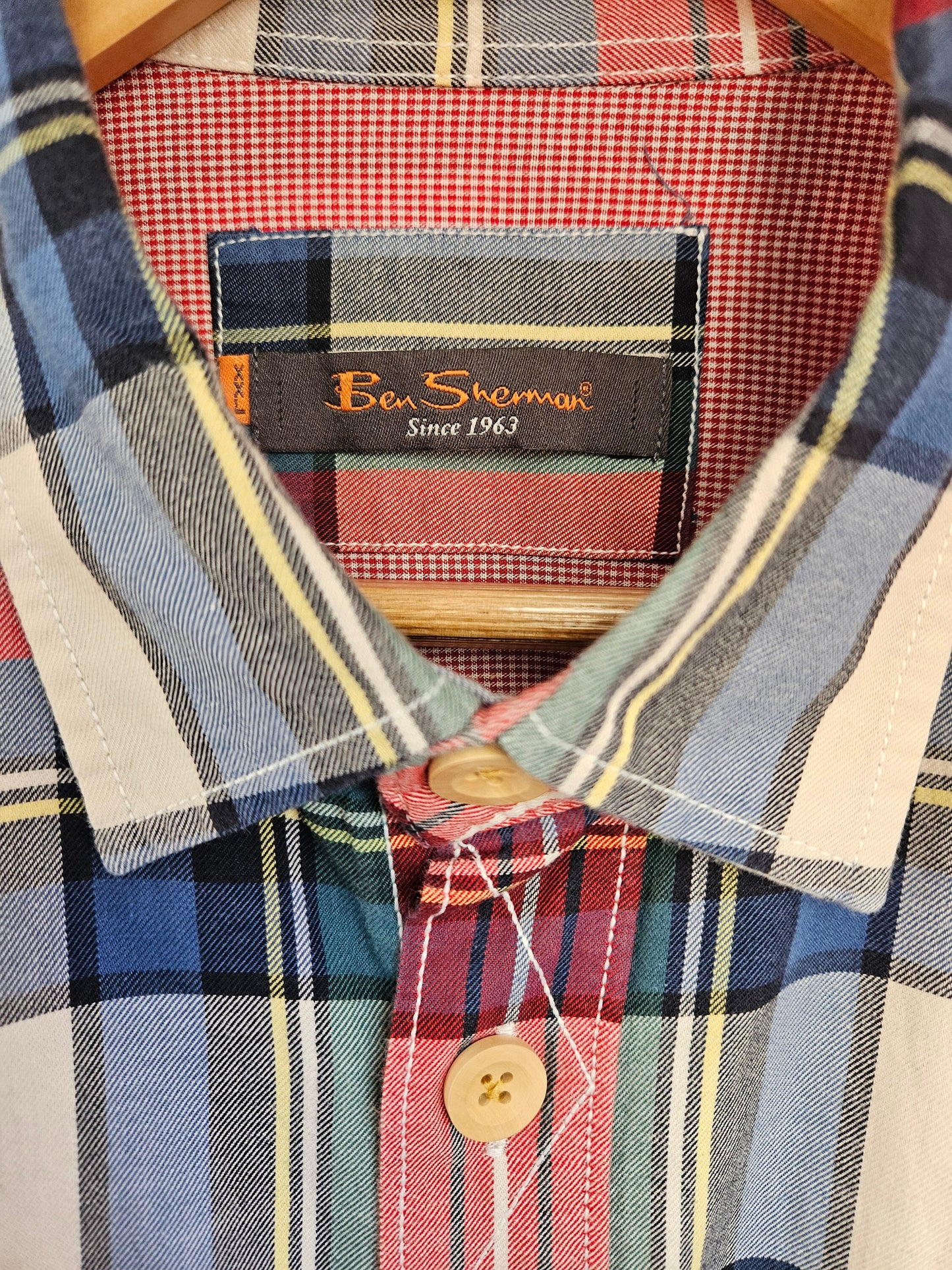 1990s Warm Cotton Red & Blue Checked Ben Sherman Shirt XXL