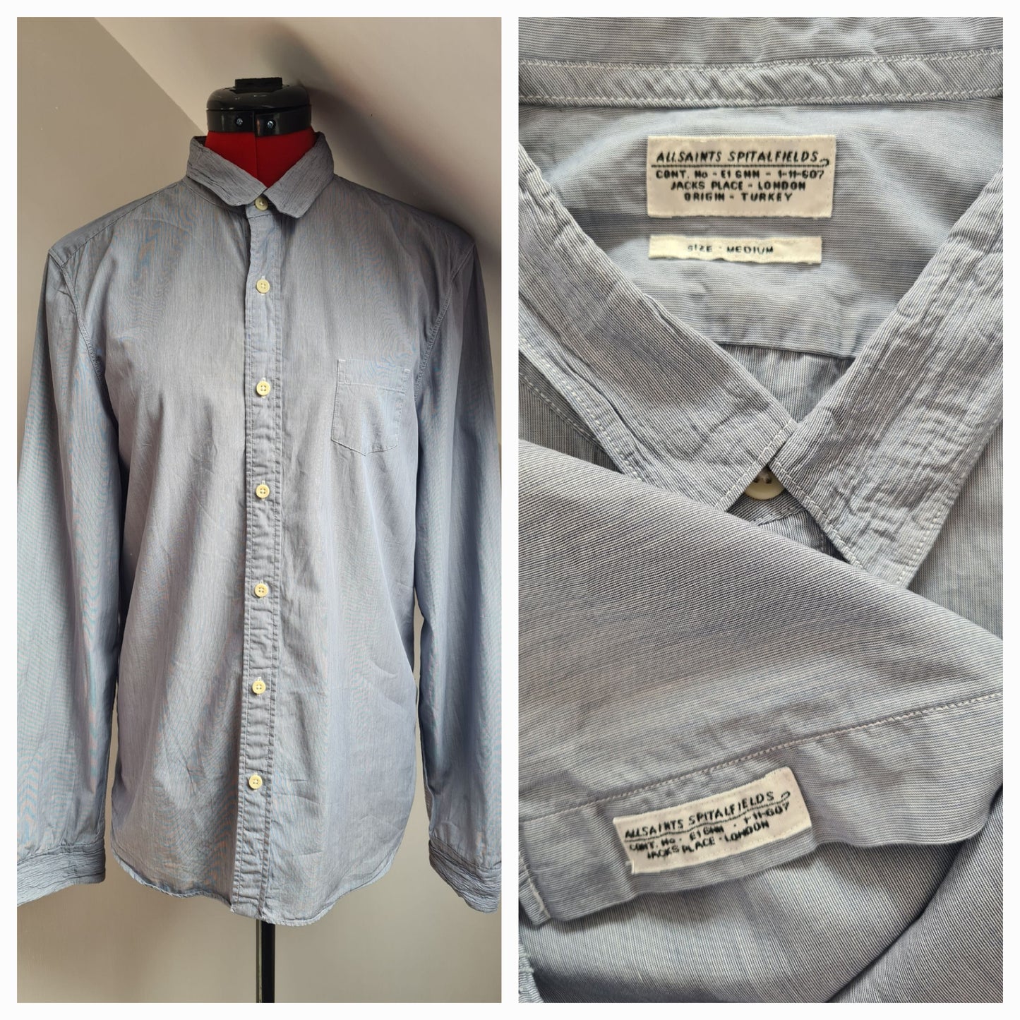 Vintage All Saints Spitalfields Blue Cotton Shirt M