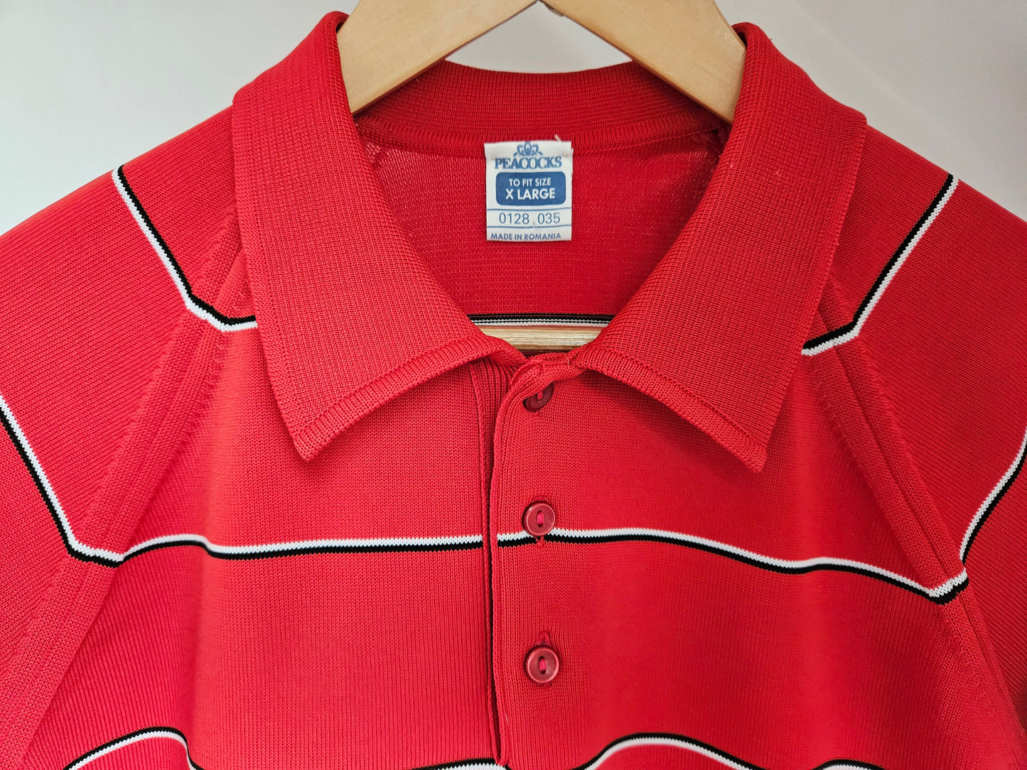 Vintage 1980s Red & Black Striped Short Sleeved Jumper XL