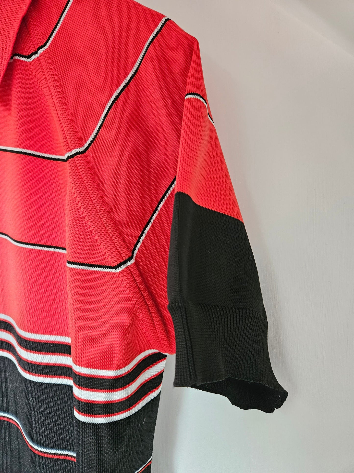 Vintage 1980s Red & Black Striped Short Sleeved Jumper XL