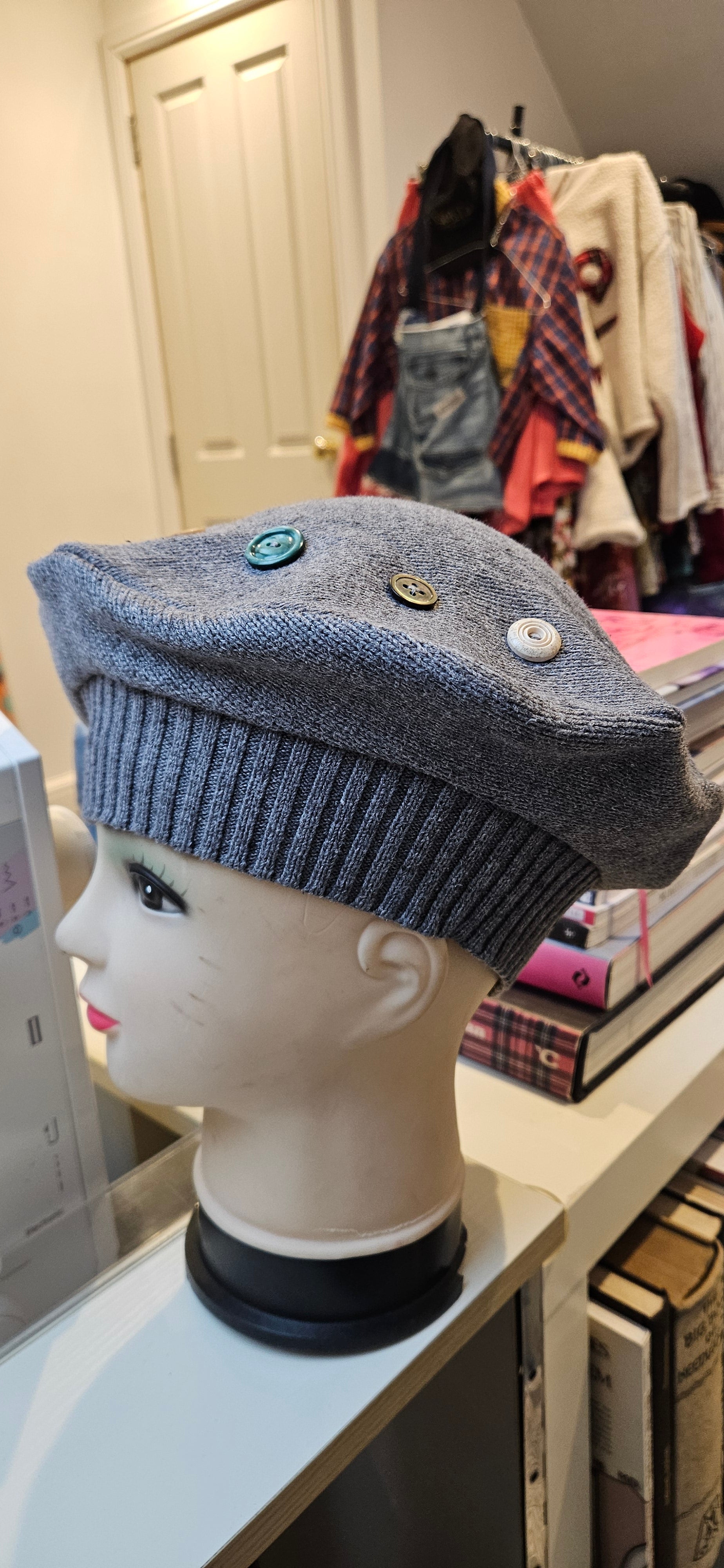 Upcycled Vintage Button Beret