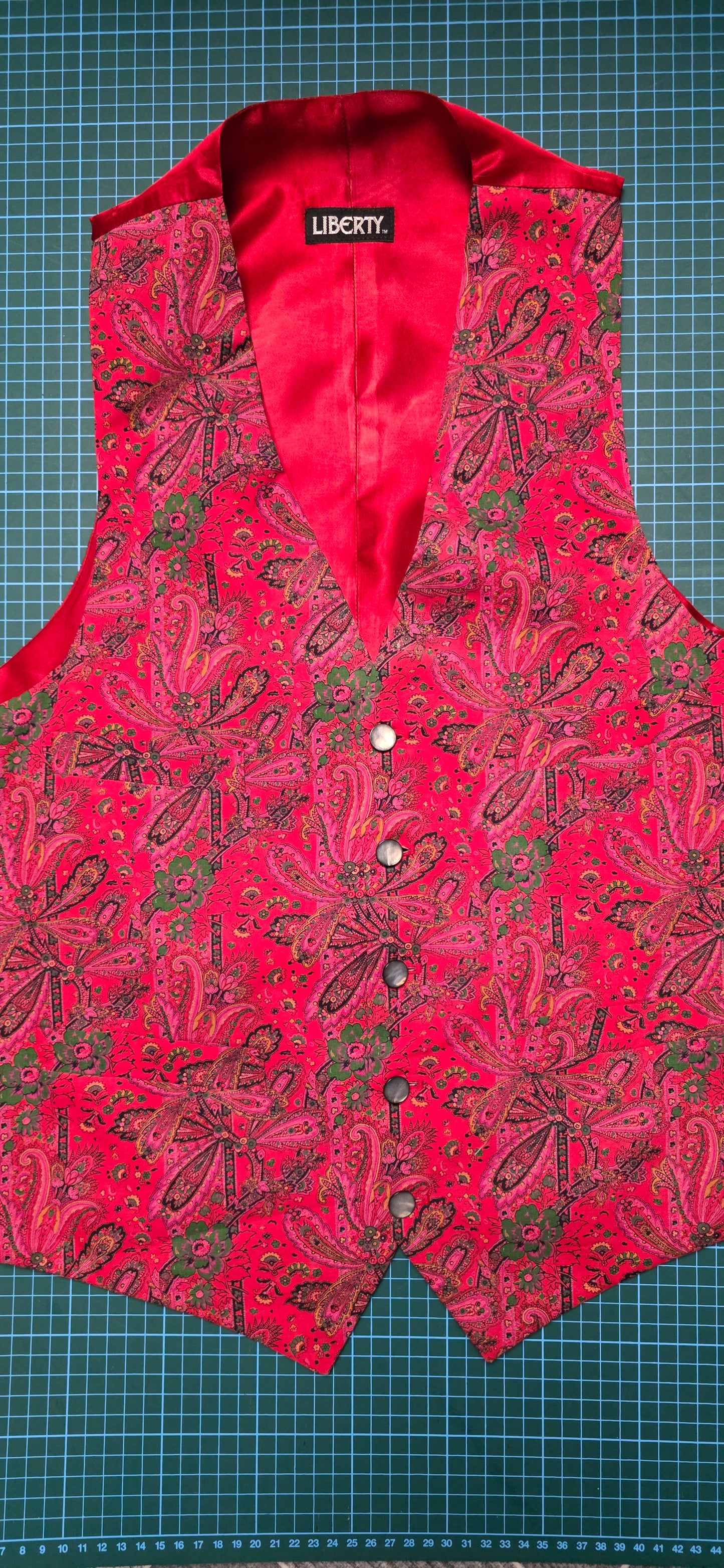 Liberty London Red / Pink Floral Paisley Print Waistcoat