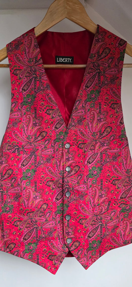 Liberty London Red / Pink Floral Paisley Print Waistcoat