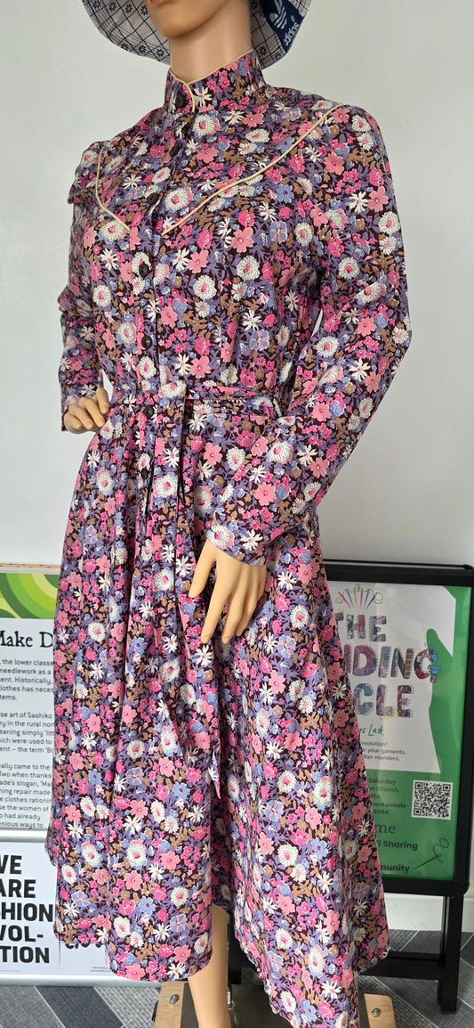 1970s Marion Donaldson Pink Floral Day Dress sz 8/10