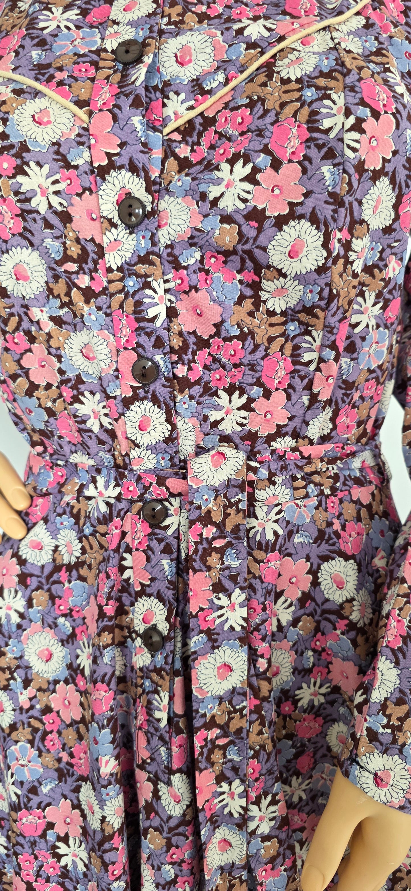 1970s Marion Donaldson Pink Floral Day Dress sz 8/10