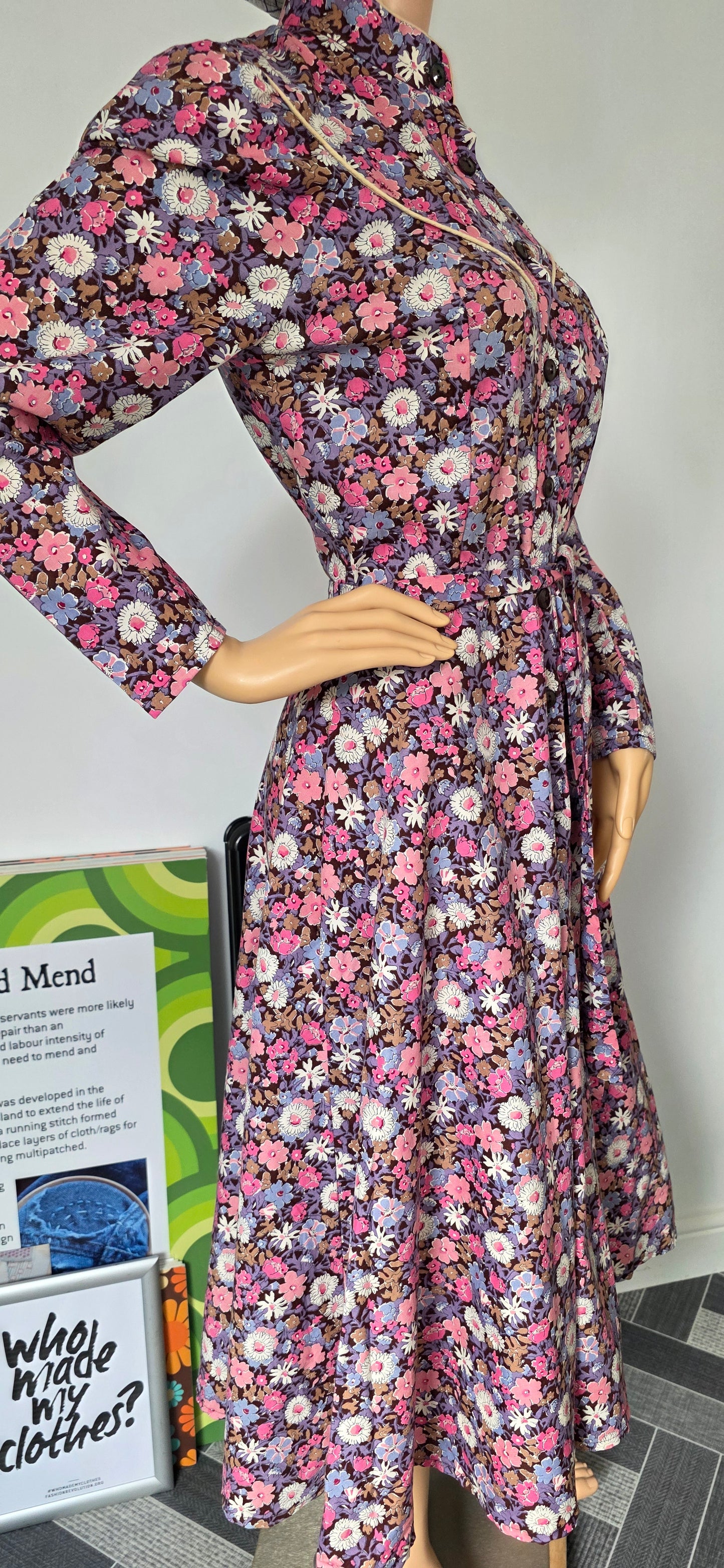 1970s Marion Donaldson Pink Floral Day Dress sz 8/10