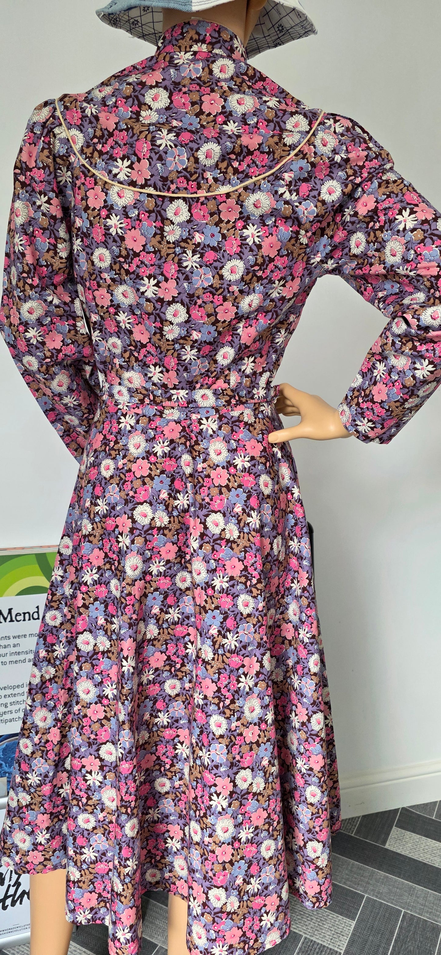 1970s Marion Donaldson Pink Floral Day Dress sz 8/10