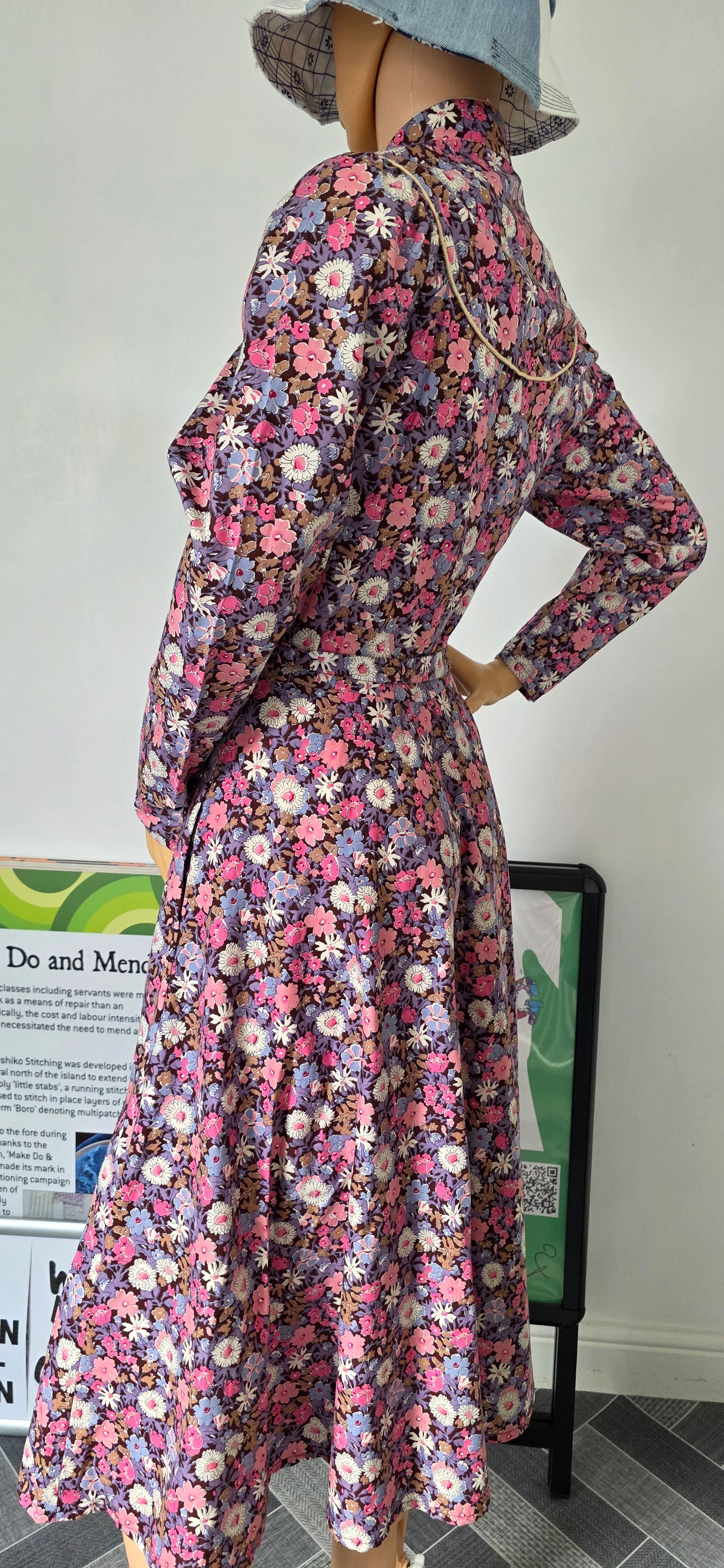 1970s Marion Donaldson Pink Floral Day Dress sz 8/10