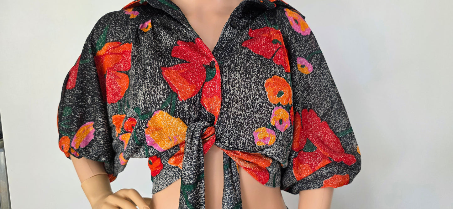 1970s Glitter Crop Blouse M