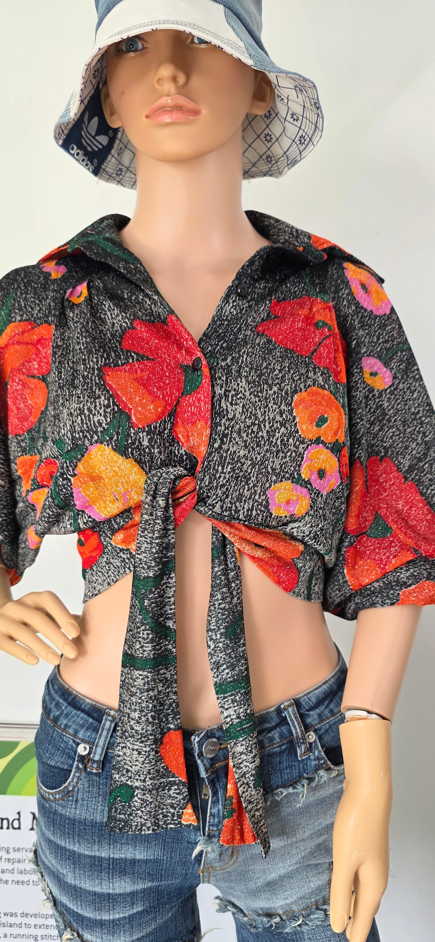 1970s Glitter Crop Blouse M