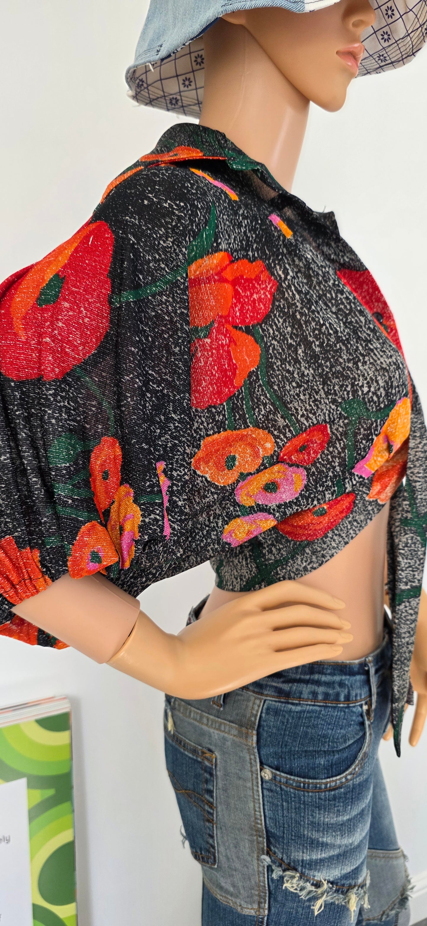 1970s Glitter Crop Blouse M