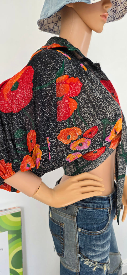 1970s Glitter Crop Blouse M