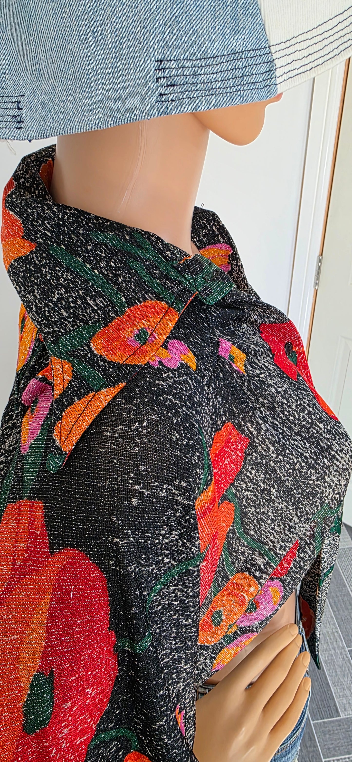1970s Glitter Crop Blouse M