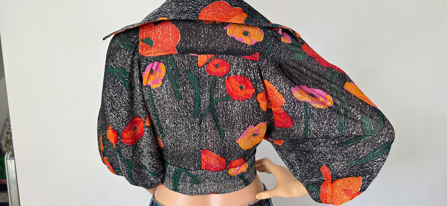 1970s Glitter Crop Blouse M