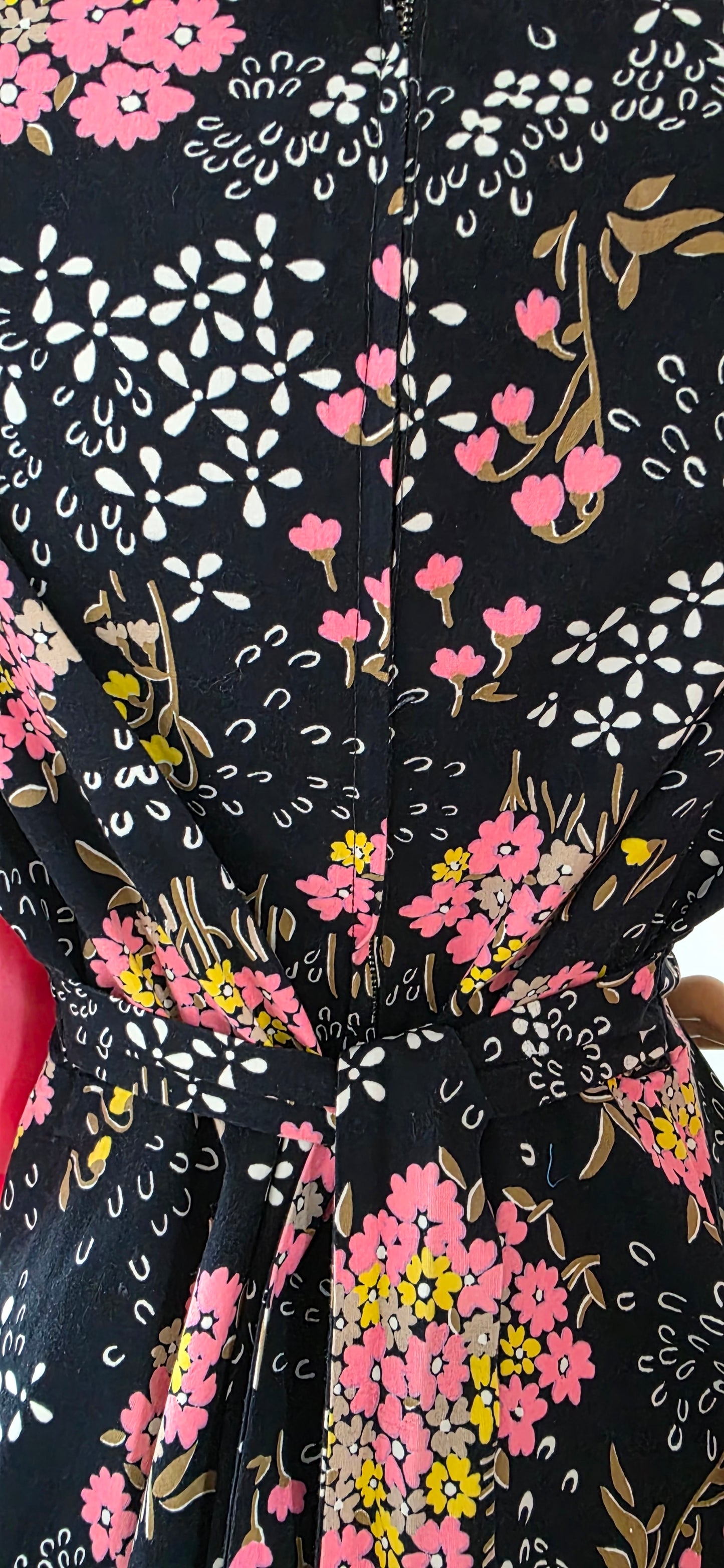 1960s Handmade Floral Dress with Circle Skirt sz18