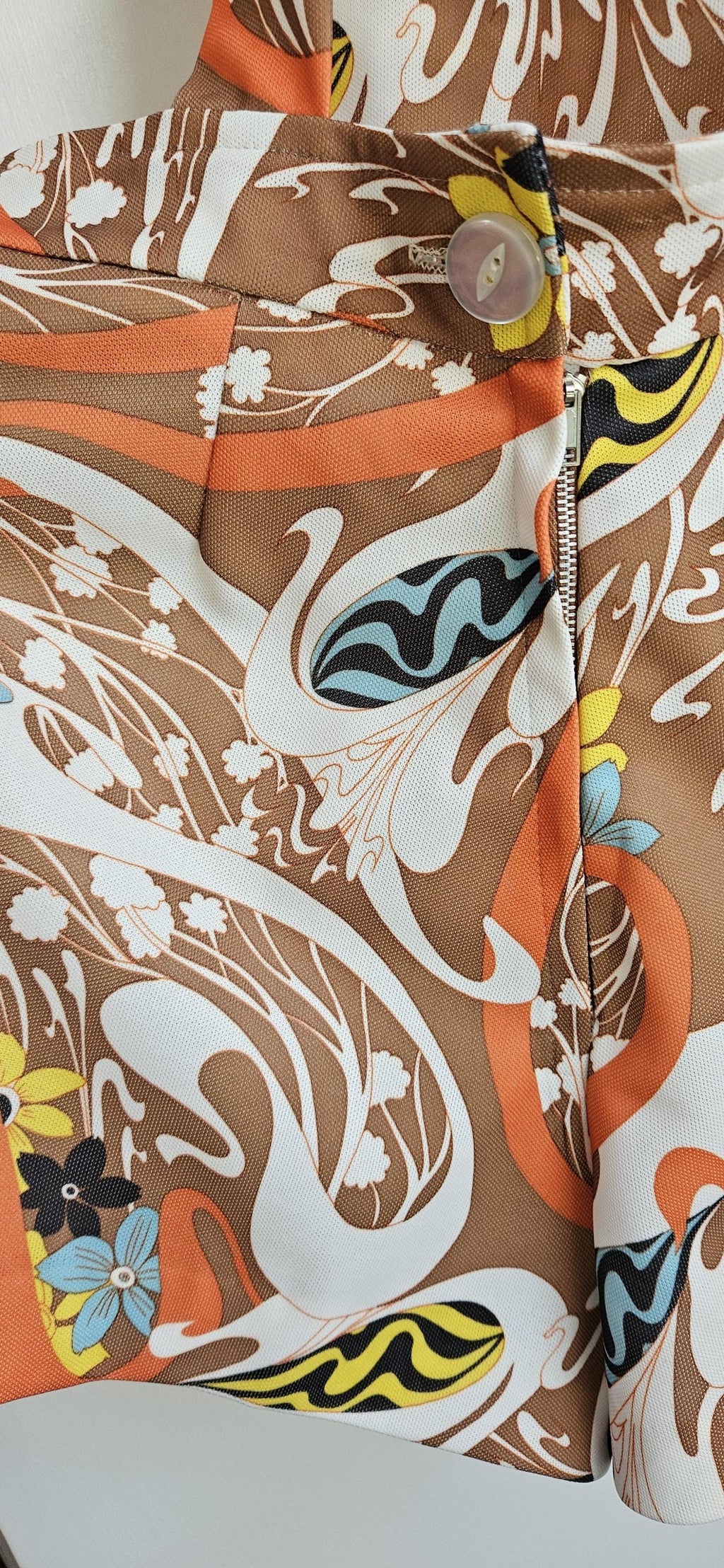 1960s Bold Floral Patterned Short Dungarees Romper UK 10/12