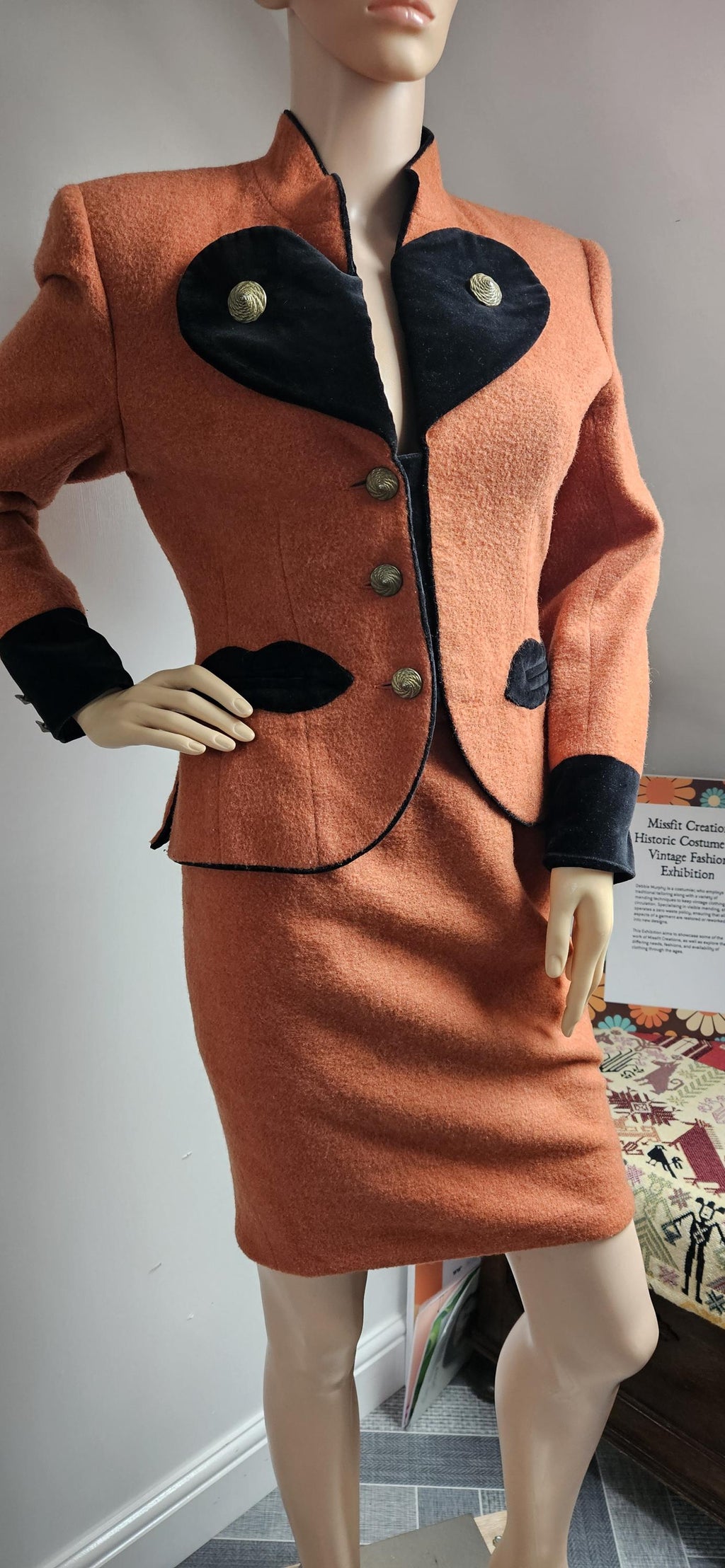 Vintage Salmon Pink Wool Two Piece Skirt & Jacket Suit S