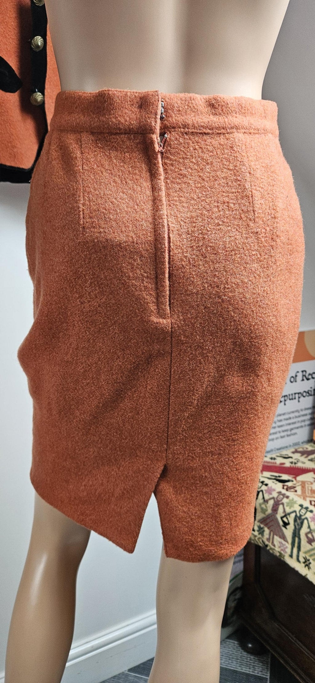 Vintage Salmon Pink Wool Two Piece Skirt & Jacket Suit S