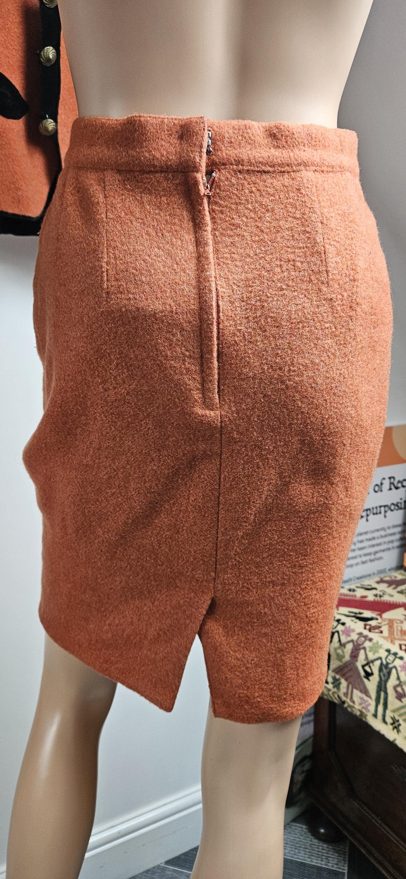 Vintage Salmon Pink Wool Two Piece Skirt & Jacket Suit S