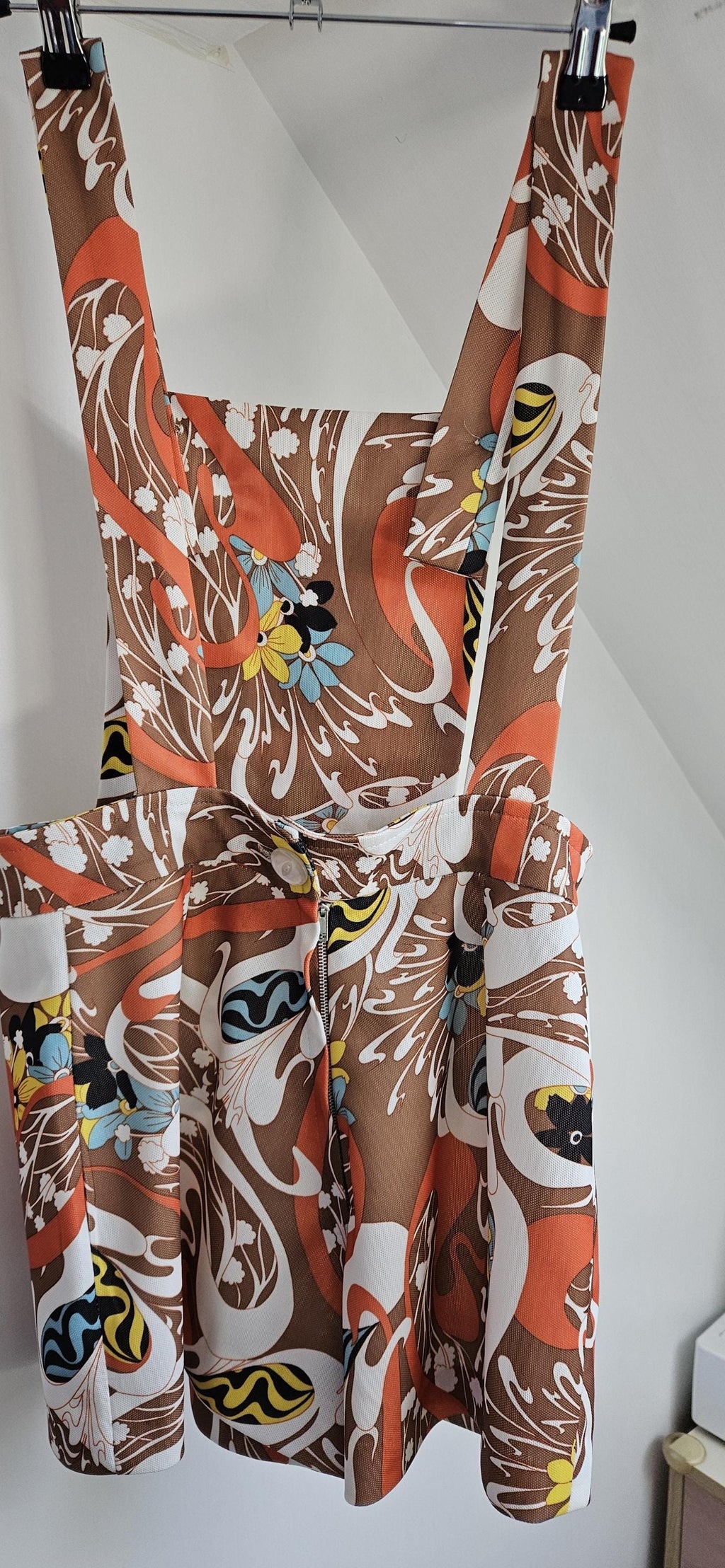 1960s Bold Floral Patterned Short Dungarees Romper UK 10/12