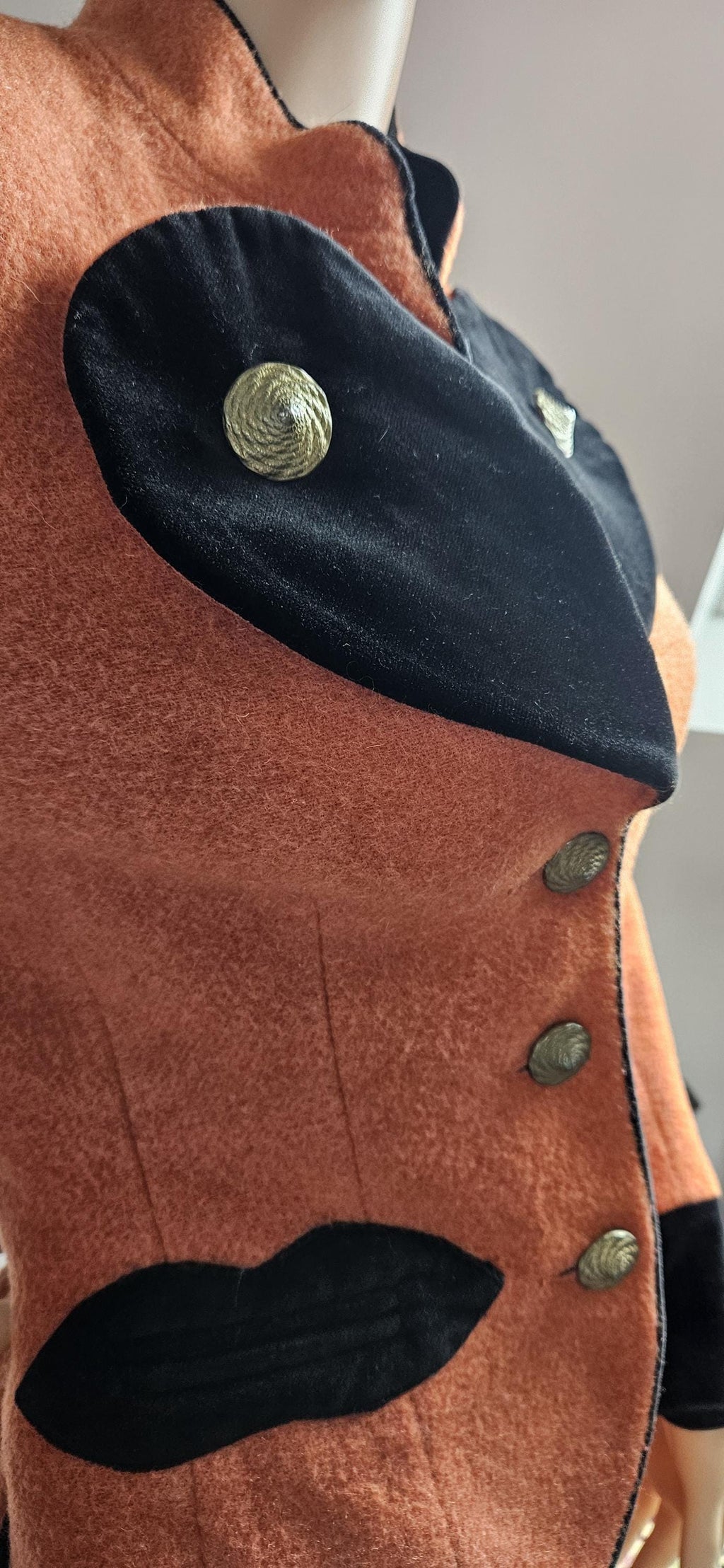 Vintage Salmon Pink Wool Two Piece Skirt & Jacket Suit S