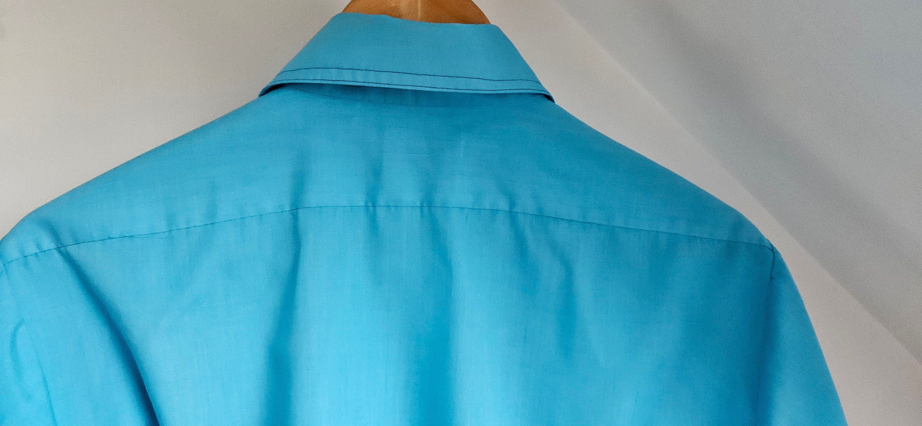 Vintage 1960's Bright Blue Shirt with Smocked Yolk Feature 42" chest