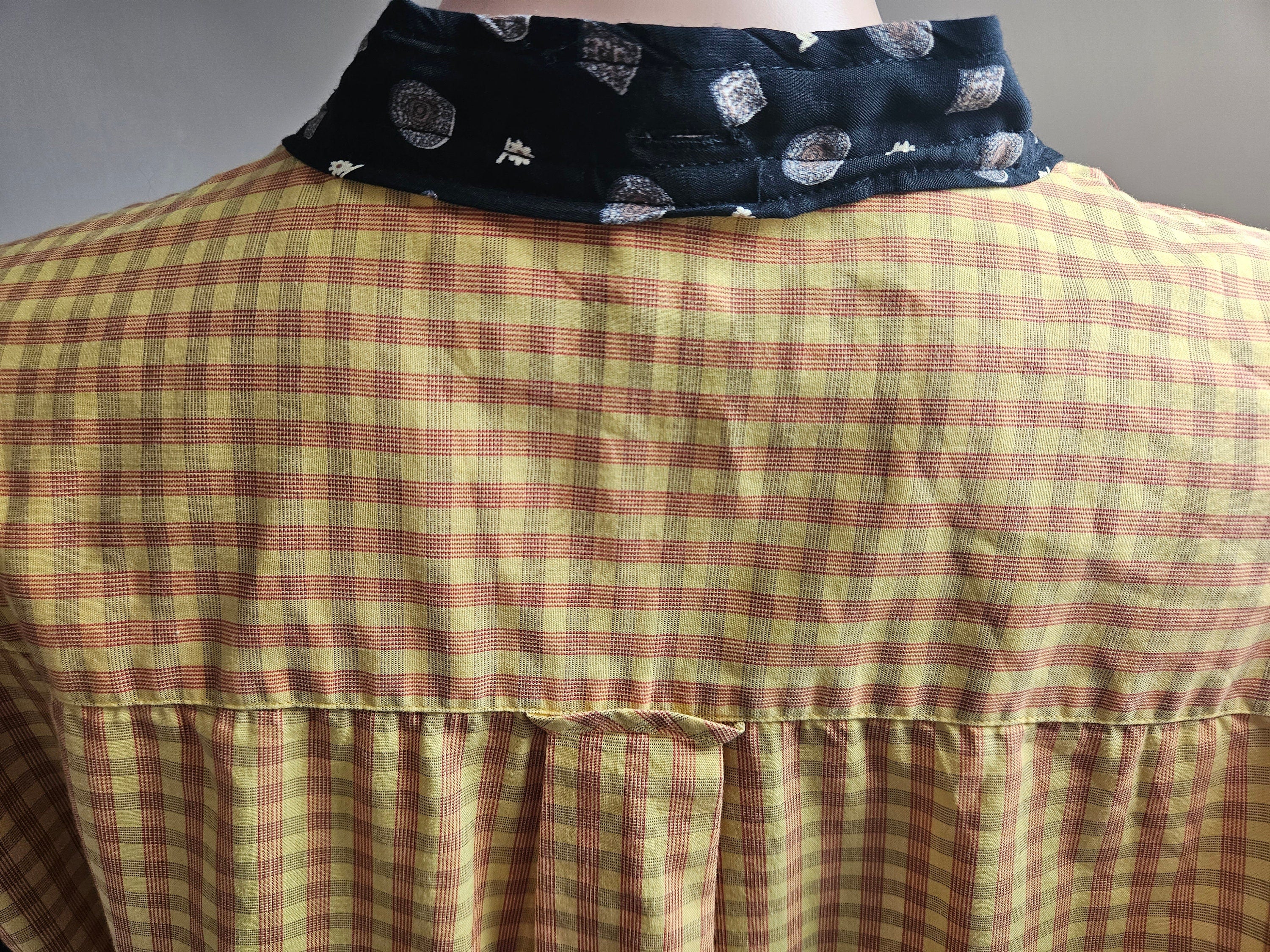 Reworked Shorts Sleeved Yellow and Black Shirt with Flounce L