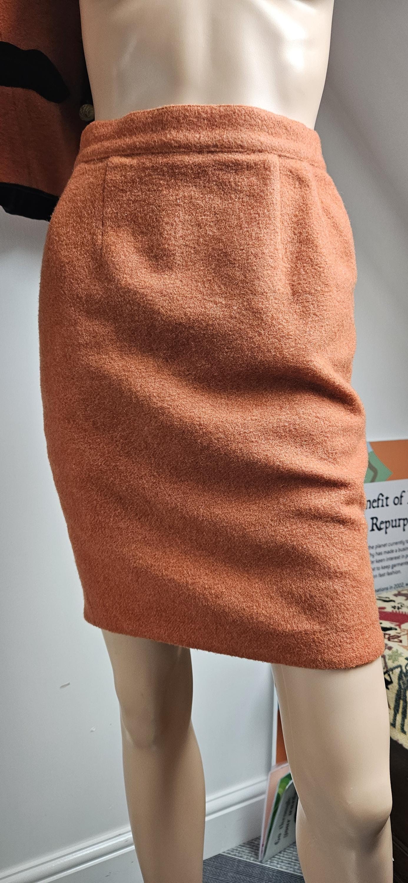 Vintage Salmon Pink Wool Two Piece Skirt & Jacket Suit S