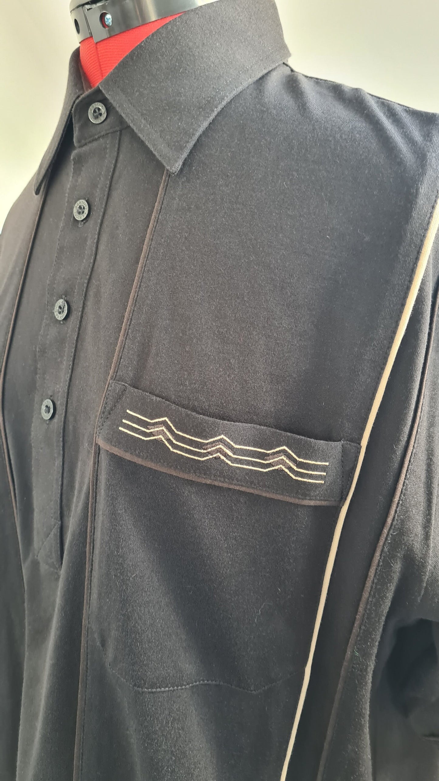 Vintage Mens 1970s Black Gabicci Polo Shirt UK M