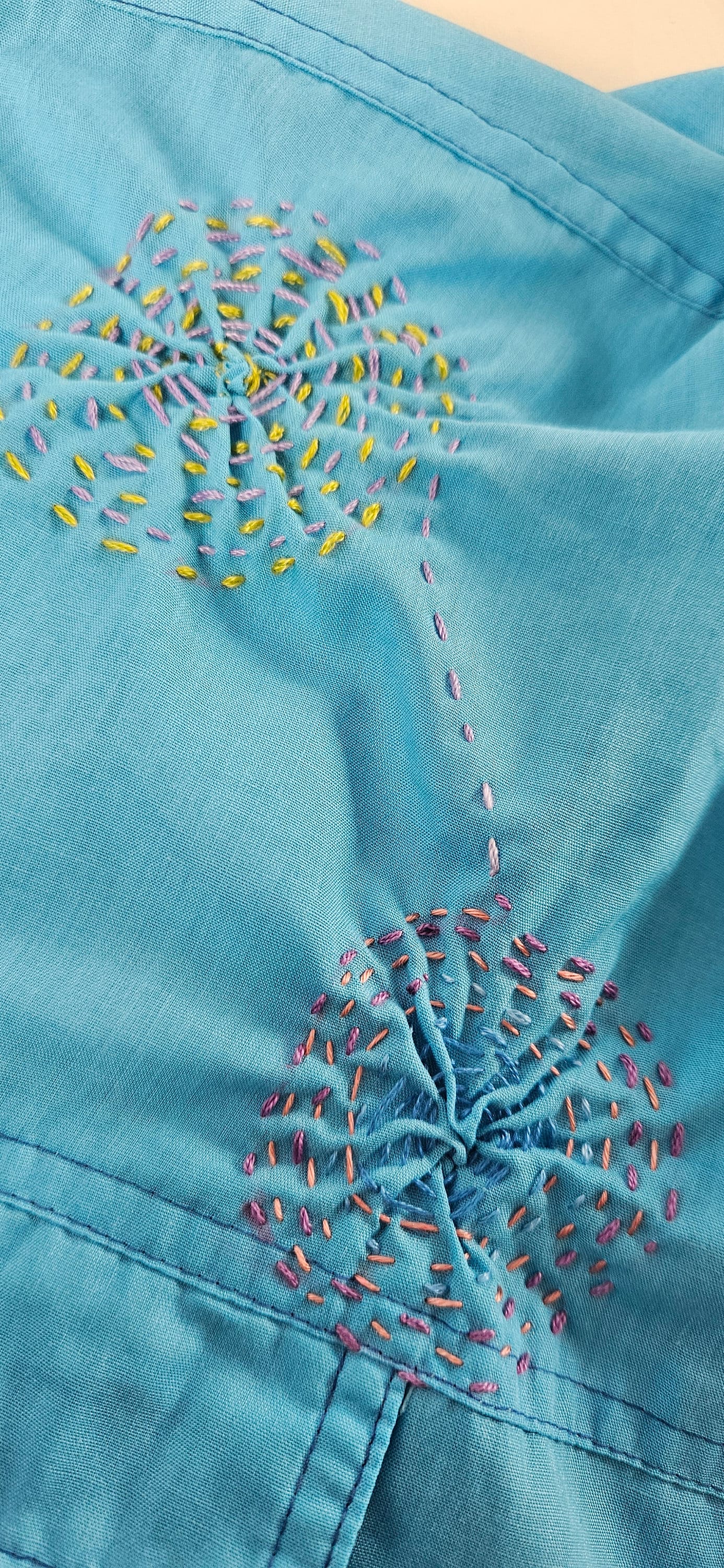 Vintage 1960's Bright Blue Shirt with Smocked Yolk Feature 42" chest