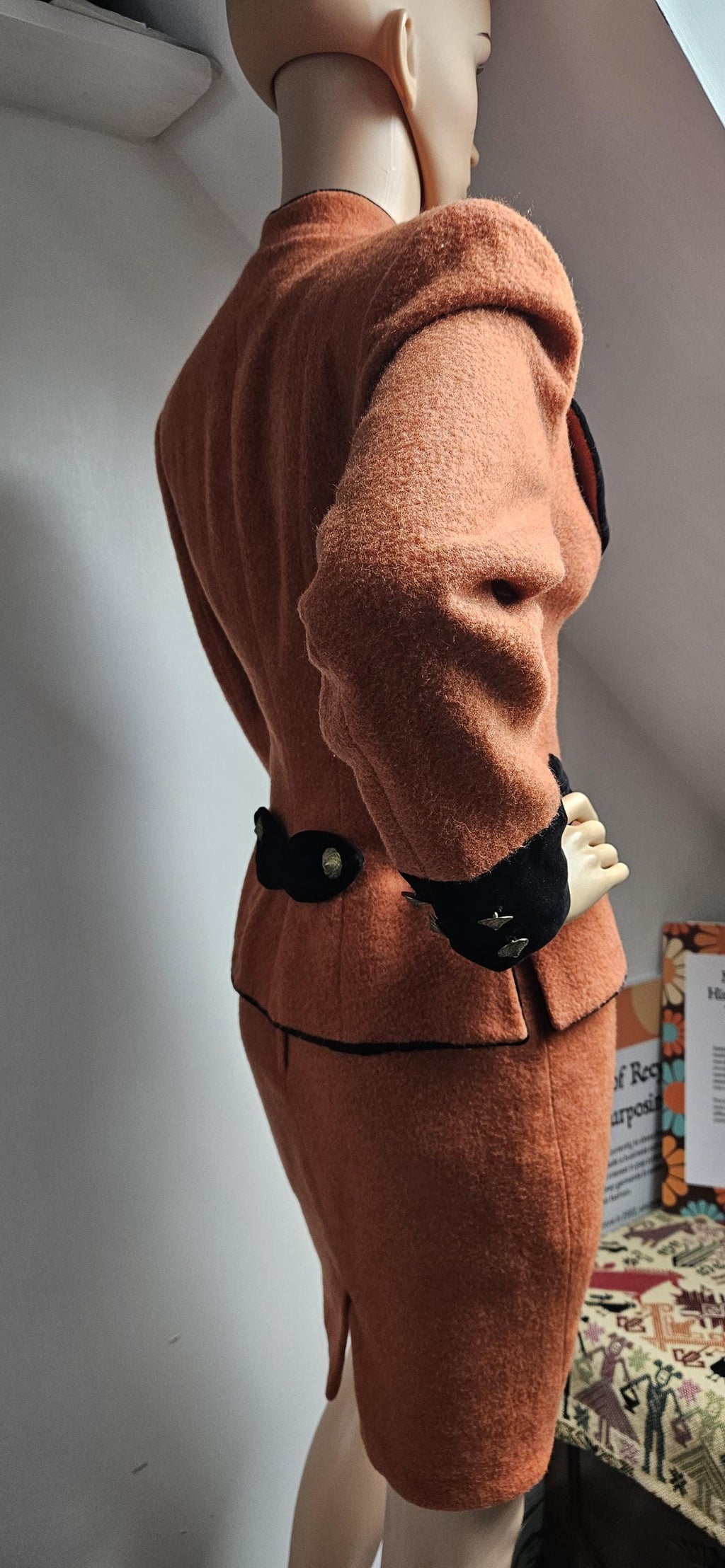 Vintage Salmon Pink Wool Two Piece Skirt & Jacket Suit S