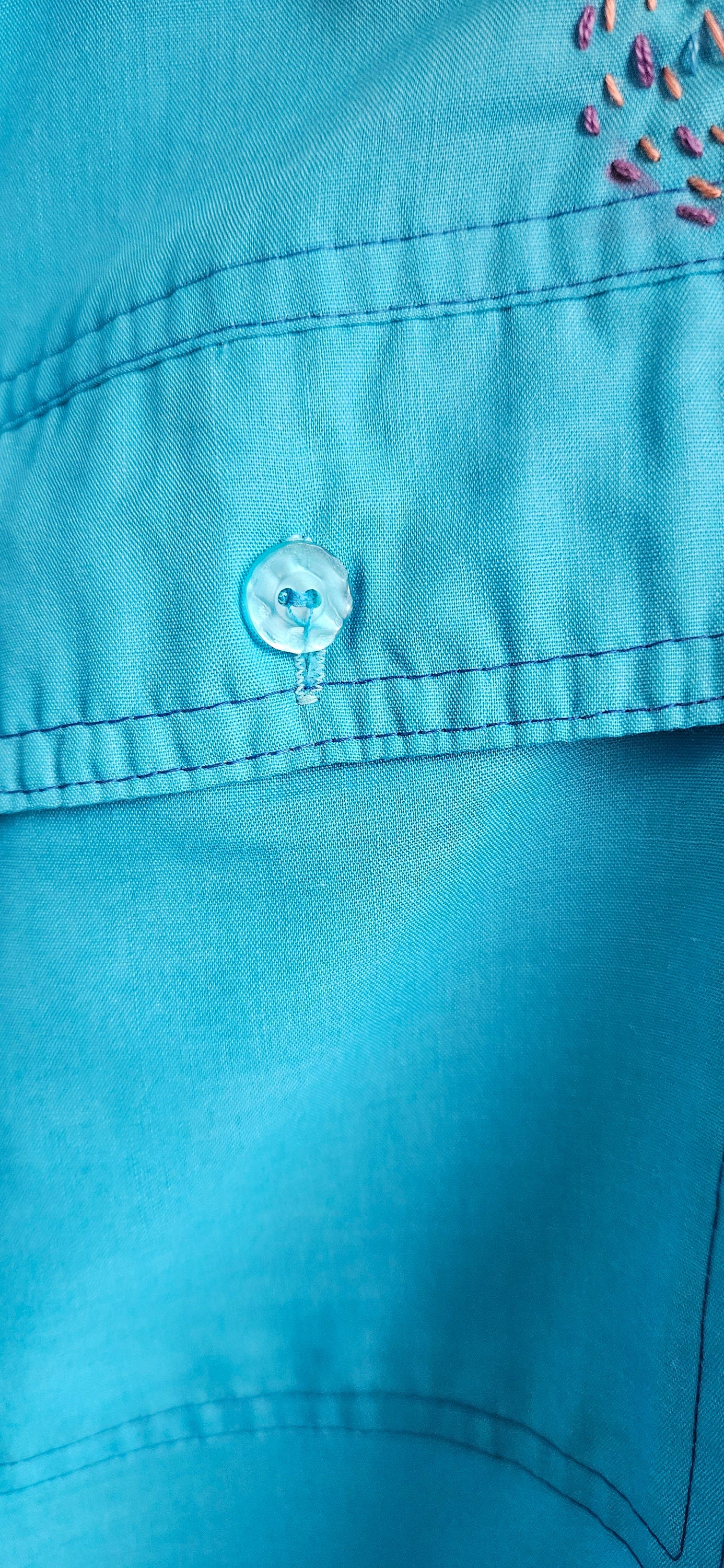 Vintage 1960's Bright Blue Shirt with Smocked Yolk Feature 42" chest
