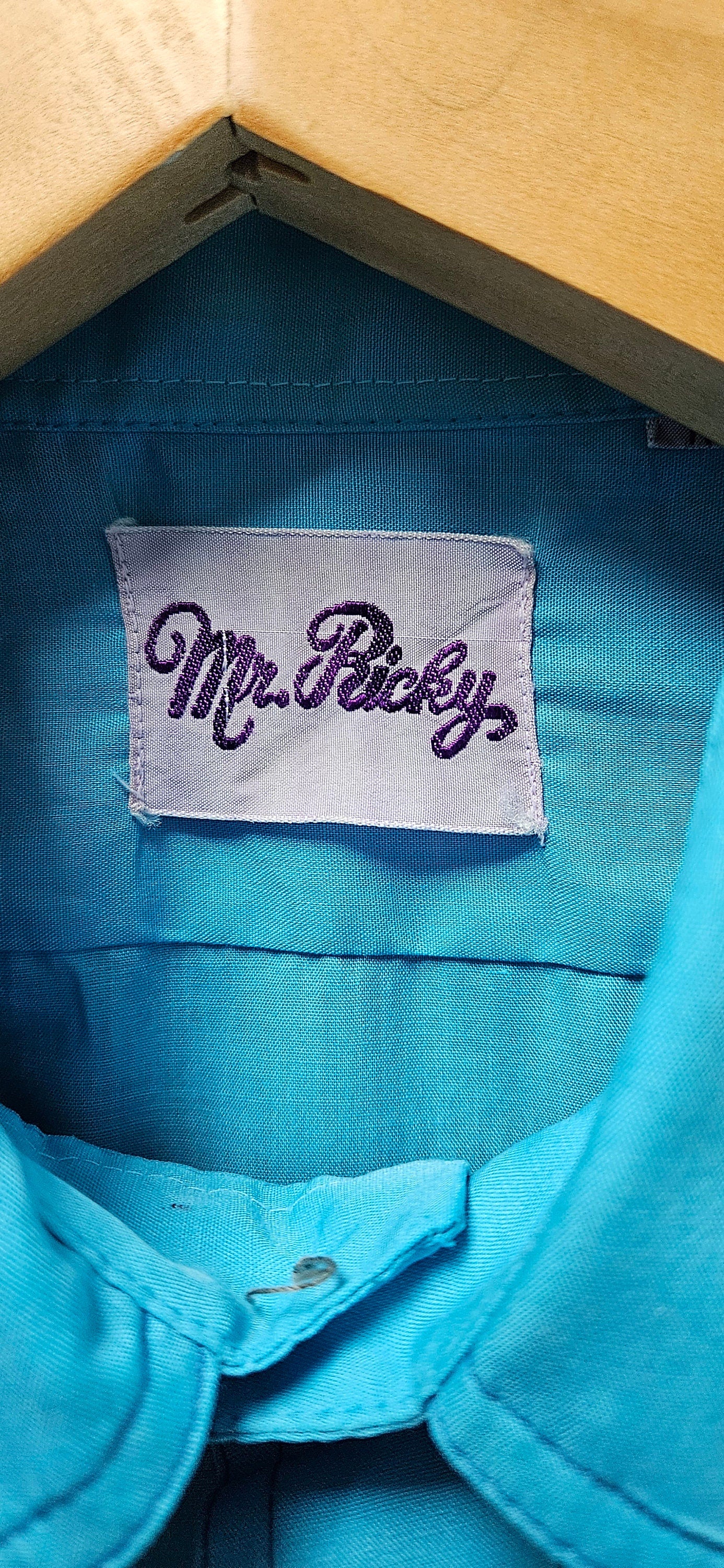 Vintage 1960's Bright Blue Shirt with Smocked Yolk Feature 42" chest