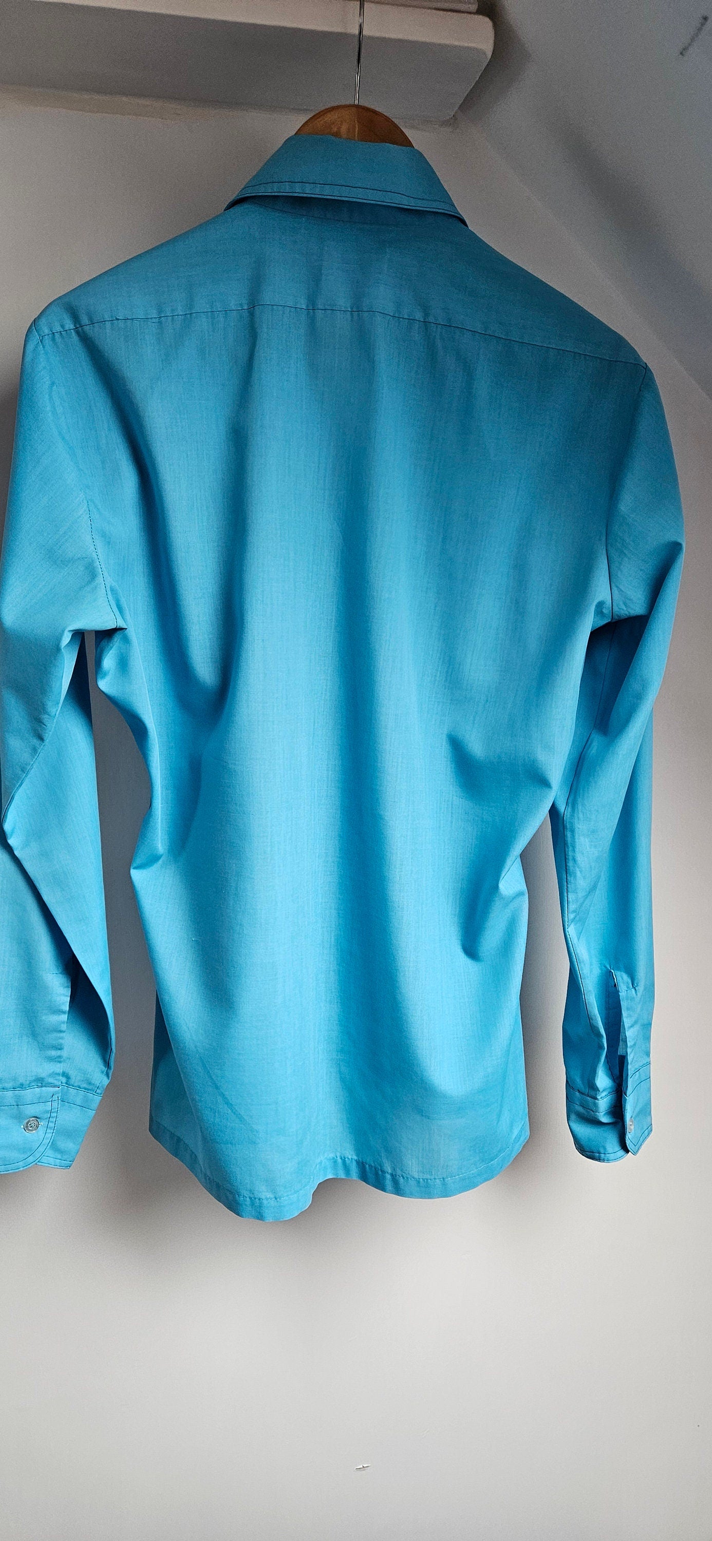 Vintage 1960's Bright Blue Shirt with Smocked Yolk Feature 42" chest