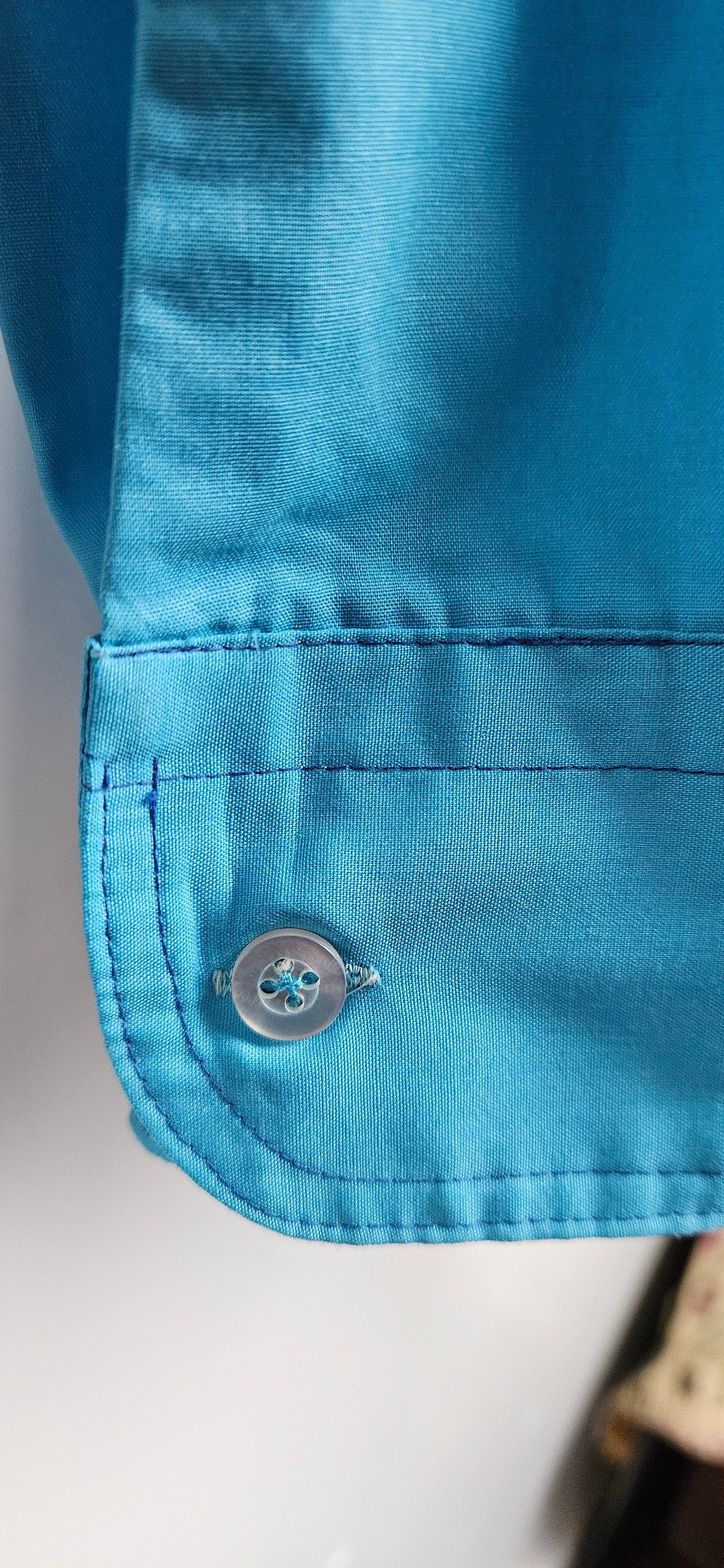 Vintage 1960's Bright Blue Shirt with Smocked Yolk Feature 42" chest