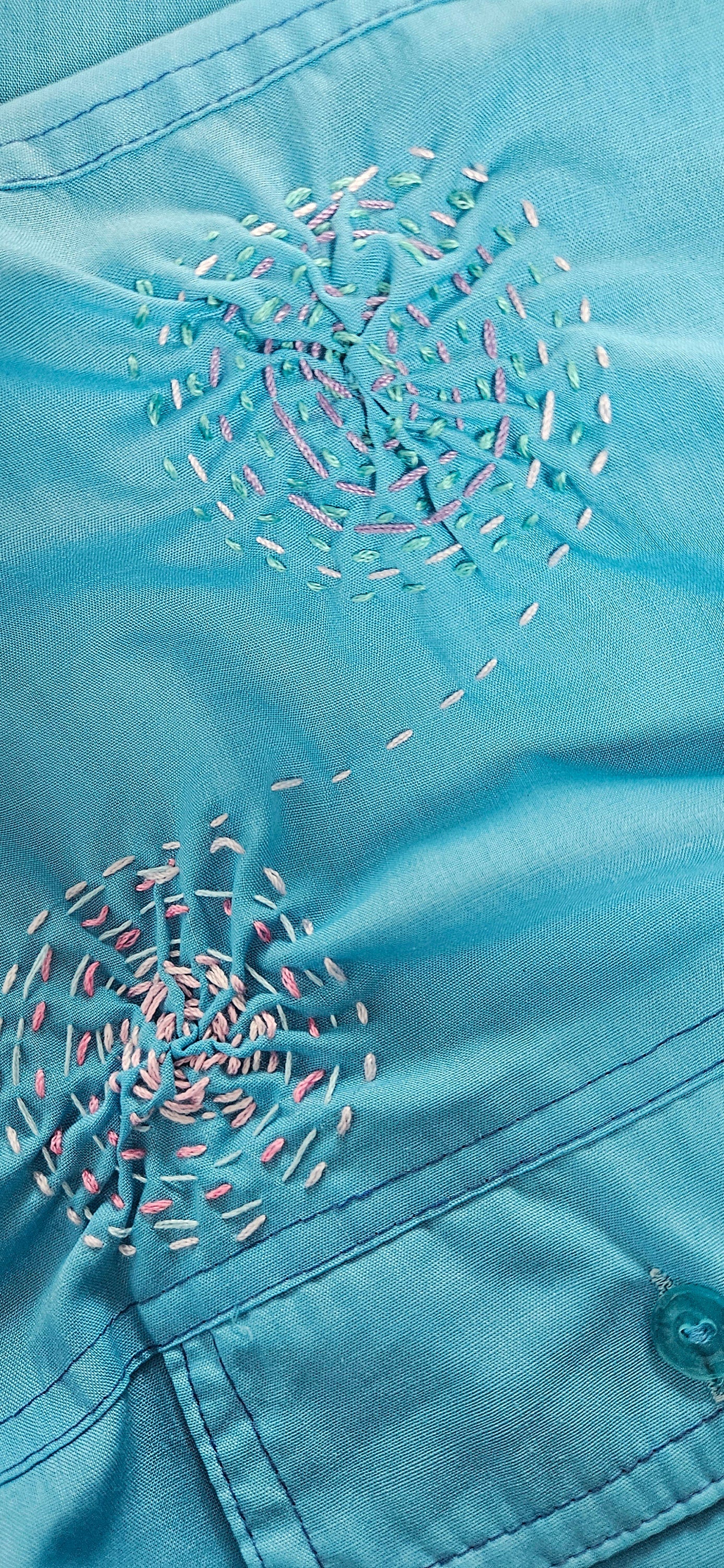 Vintage 1960's Bright Blue Shirt with Smocked Yolk Feature 42" chest