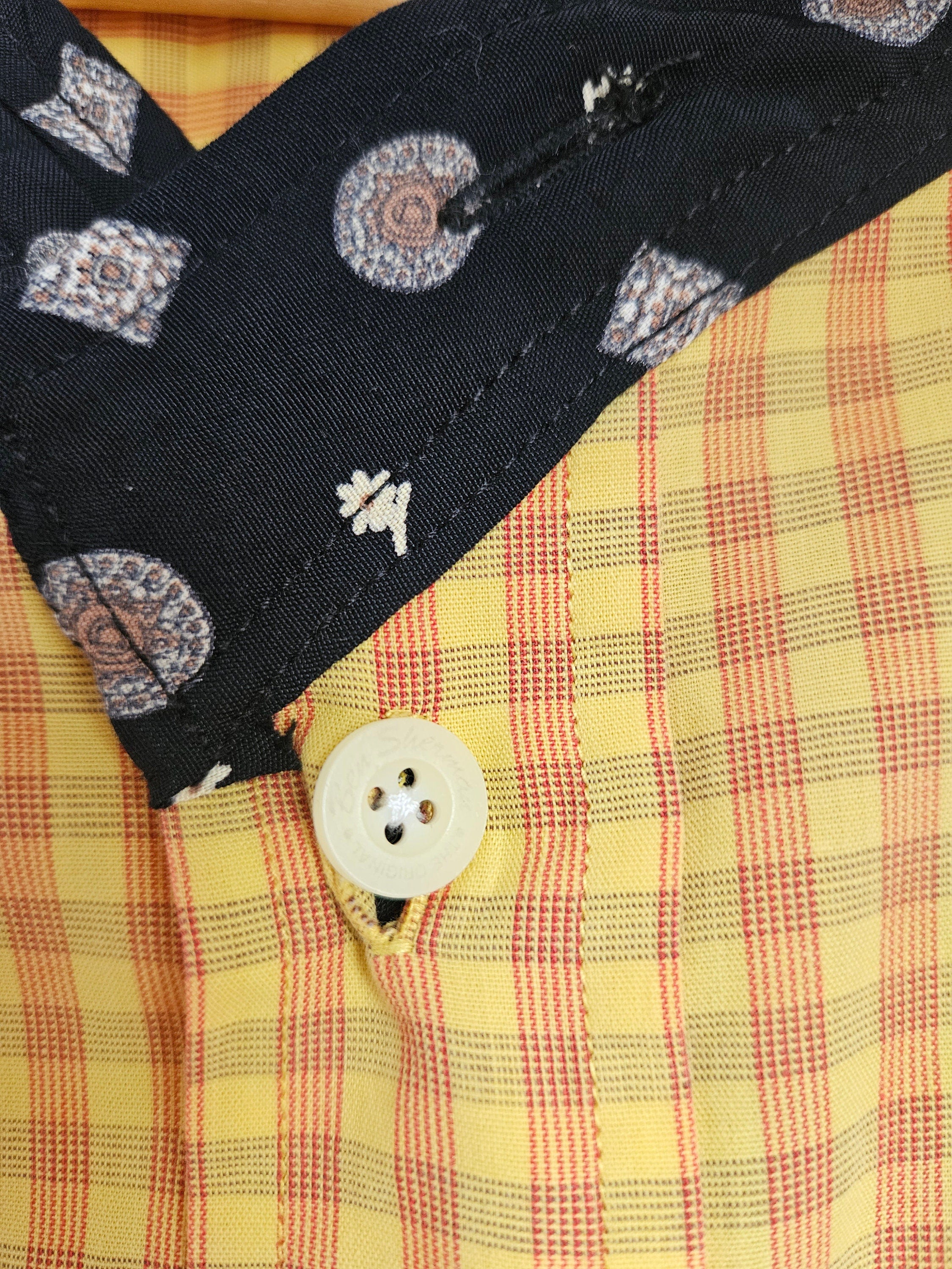 Reworked Shorts Sleeved Yellow and Black Shirt with Flounce L