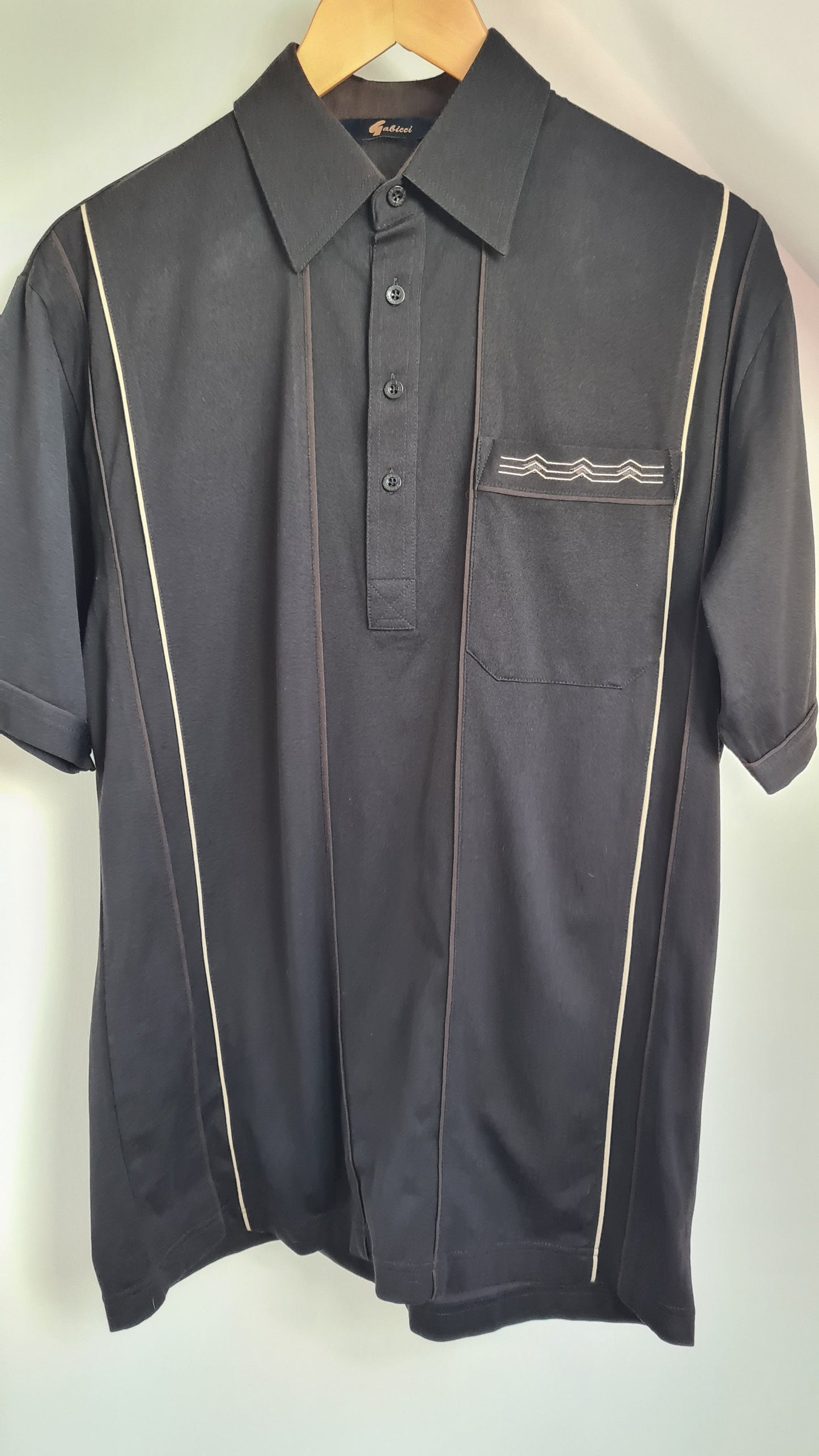 Vintage Mens 1970s Black Gabicci Polo Shirt UK M