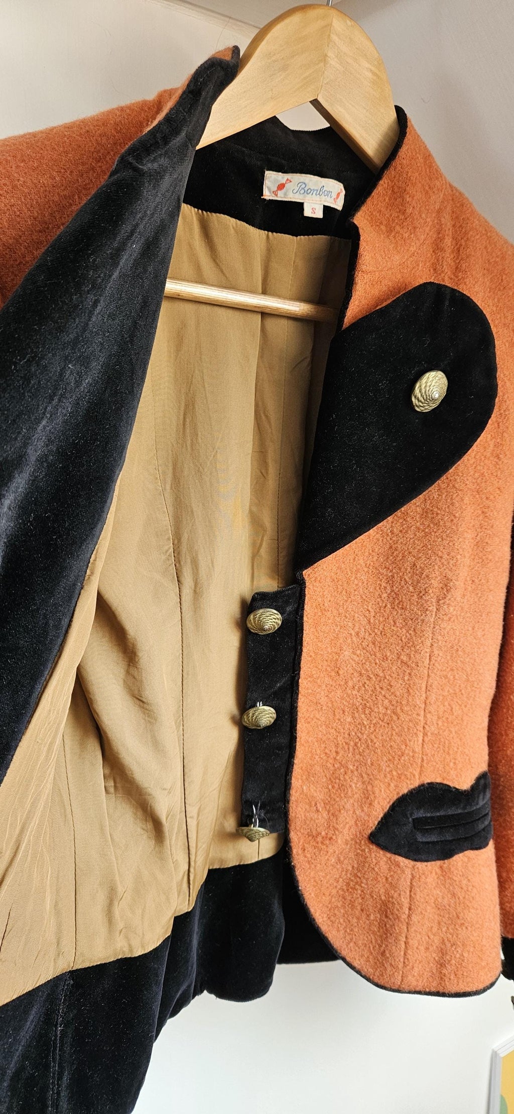 Vintage Salmon Pink Wool Two Piece Skirt & Jacket Suit S