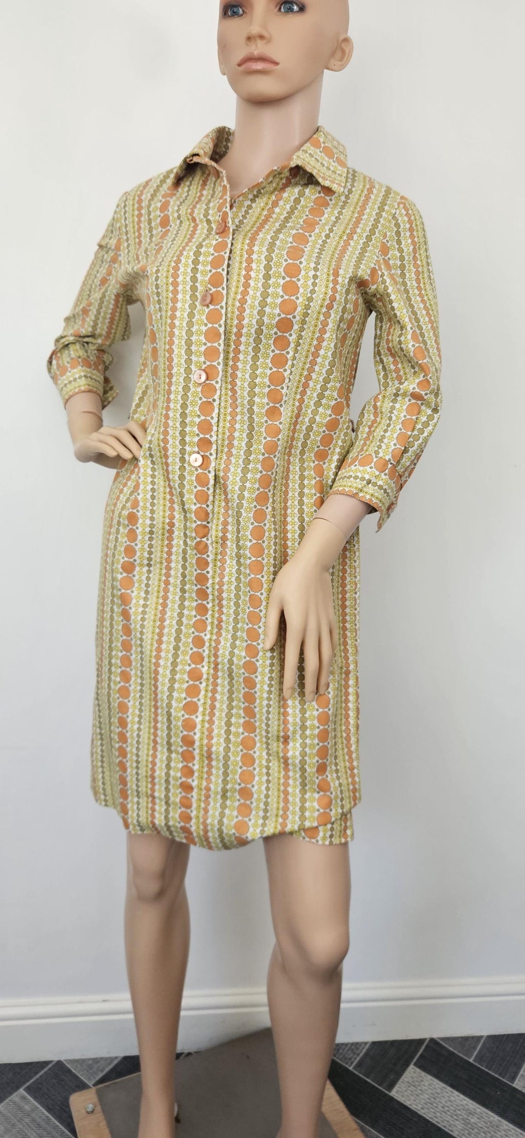 Vintage 1960s Button Front Shirt Dress Sz 14