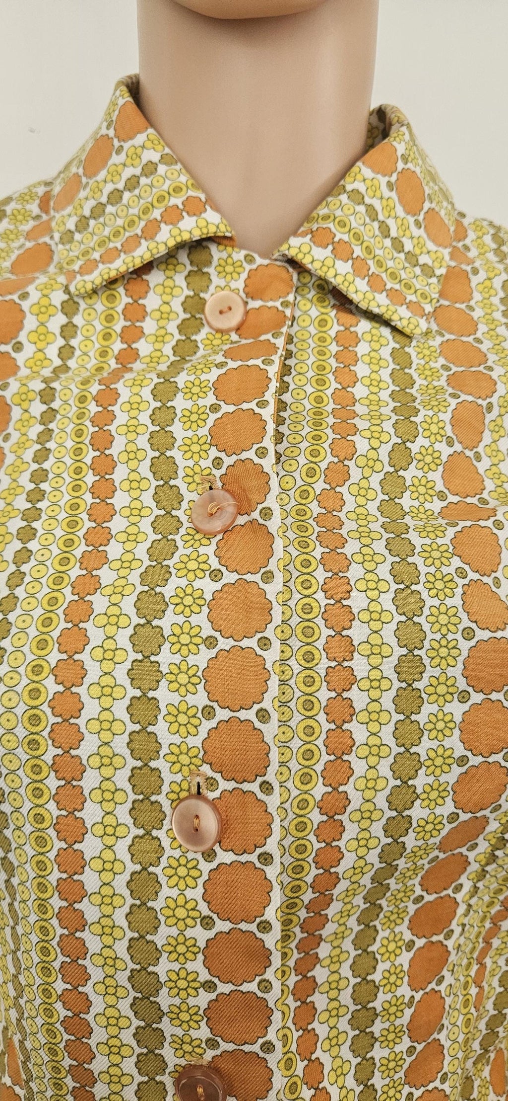 Vintage 1960s Button Front Shirt Dress Sz 14