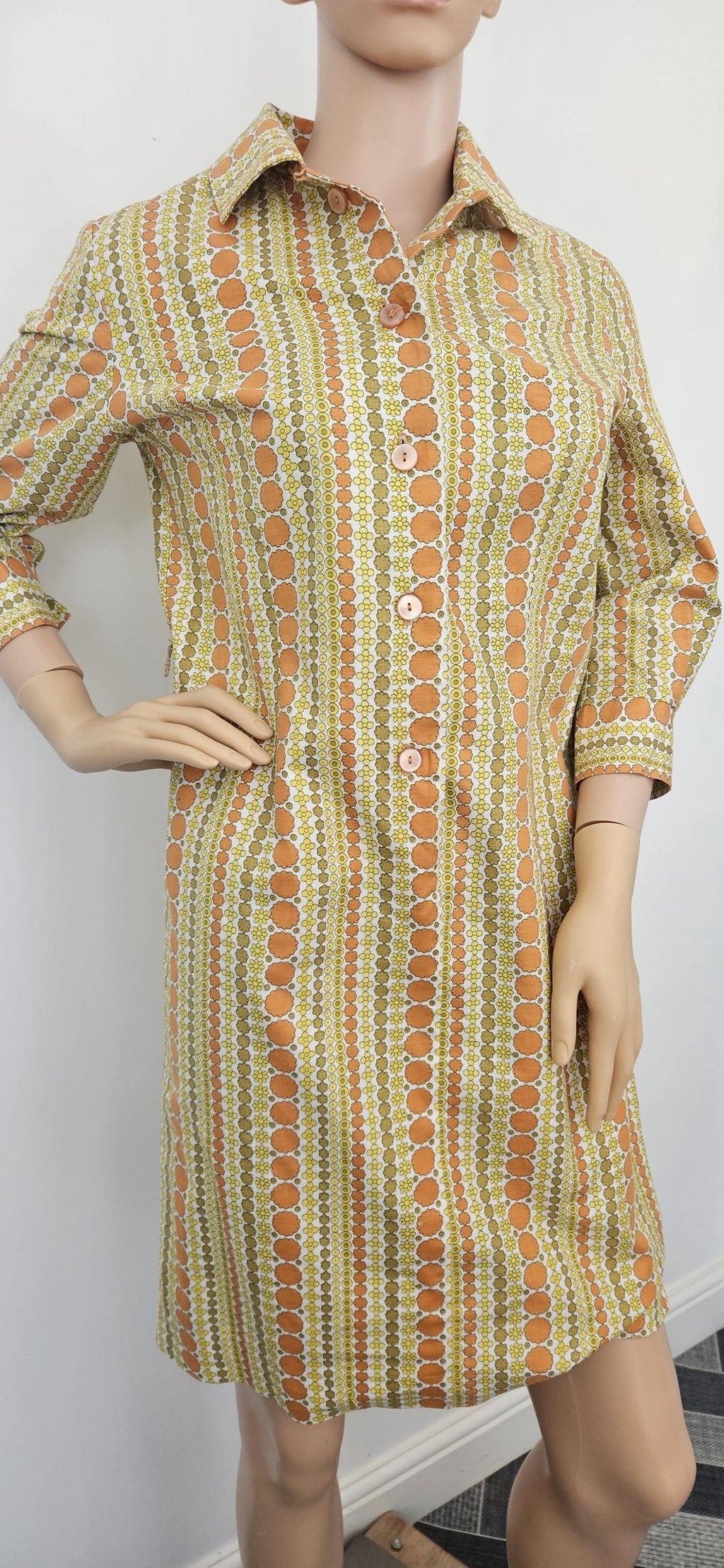 Vintage 1960s Button Front Shirt Dress Sz 14