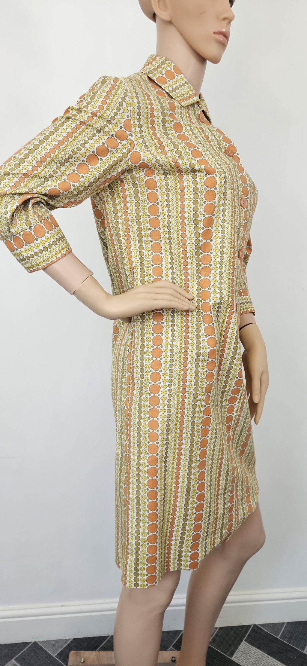 Vintage 1960s Button Front Shirt Dress Sz 14