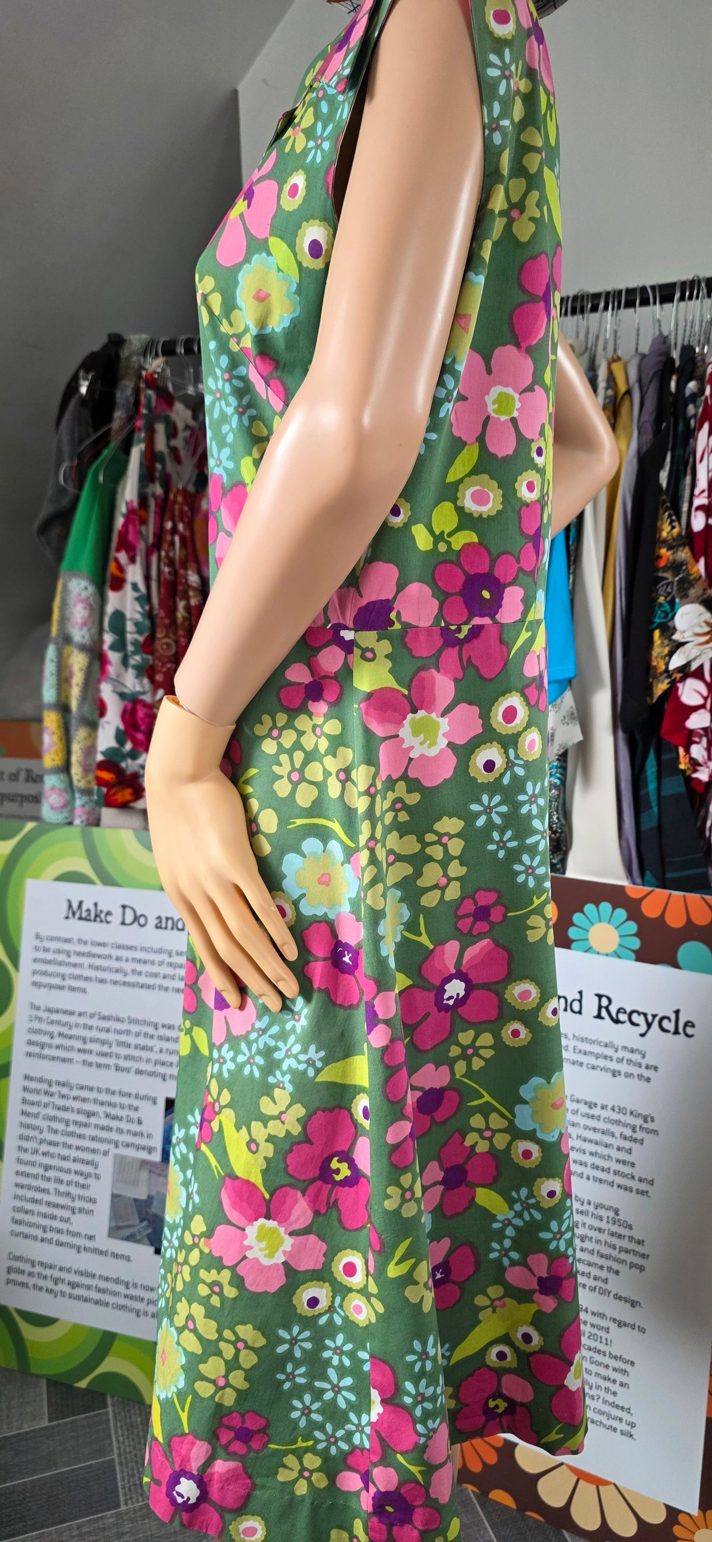 1950s Green Floral Cotton Sundress sz 18