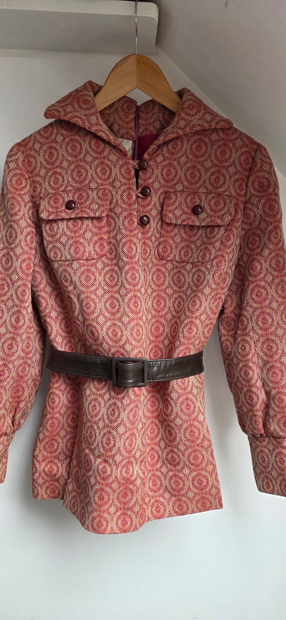 Vintage Cojana Burgundy / beige Wool Tunic Top sz 14/16