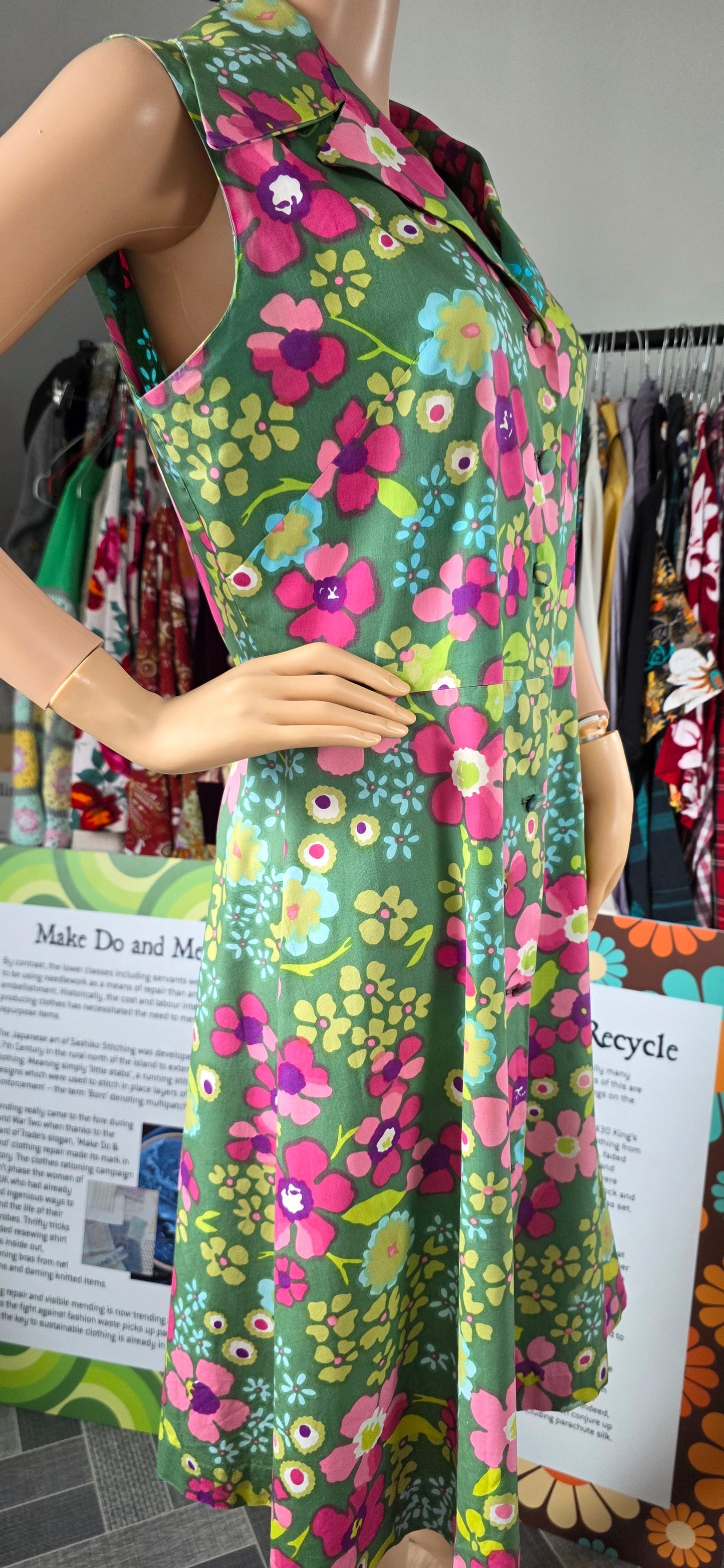 1950s Green Floral Cotton Sundress sz 18