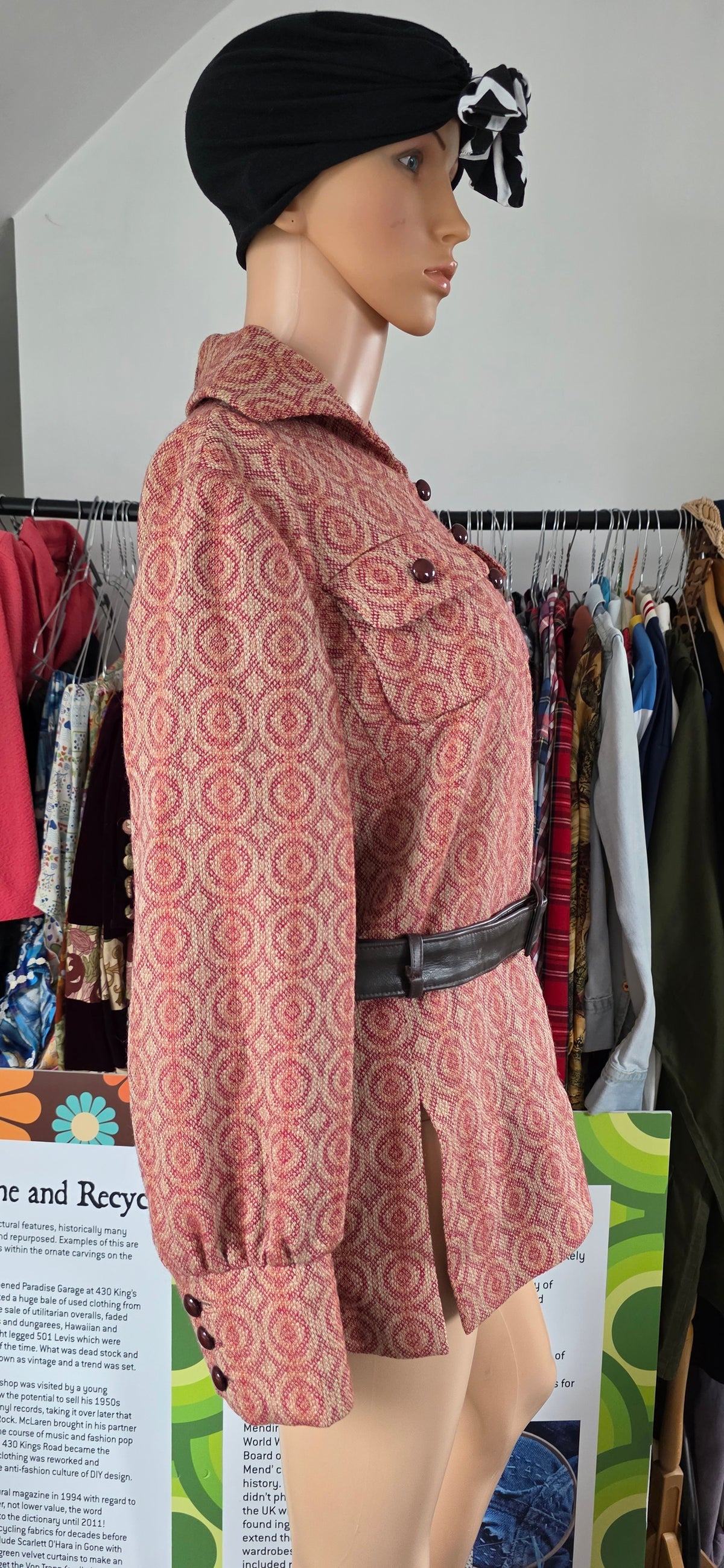 Vintage Cojana Burgundy / beige Wool Tunic Top sz 14/16