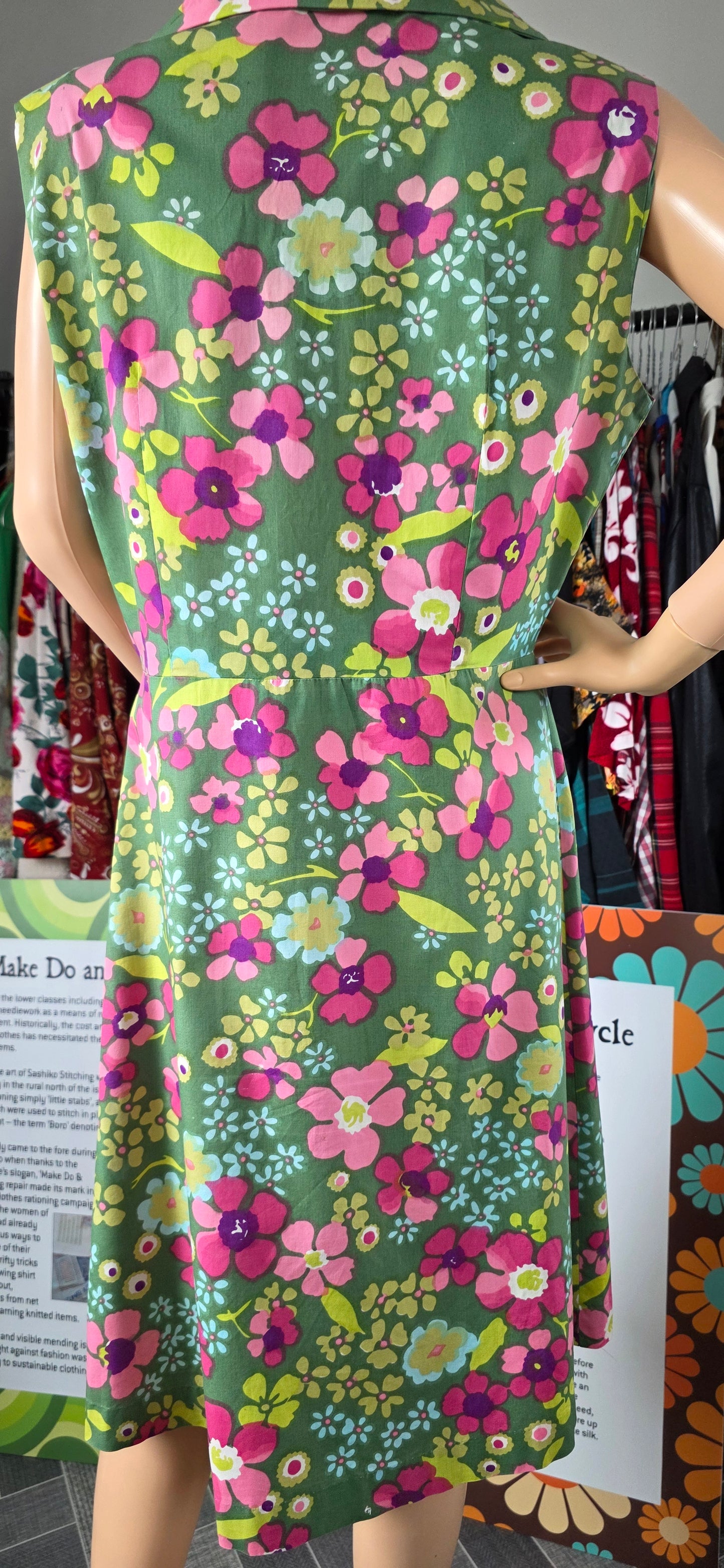 1950s Green Floral Cotton Sundress sz 18