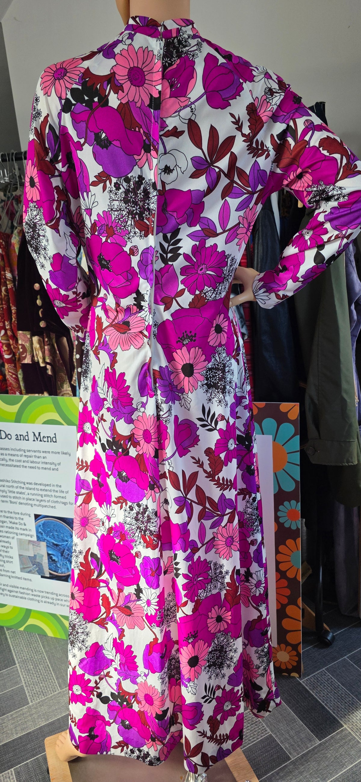 1970s Mary Hames Floral Maxi Dress sz16
